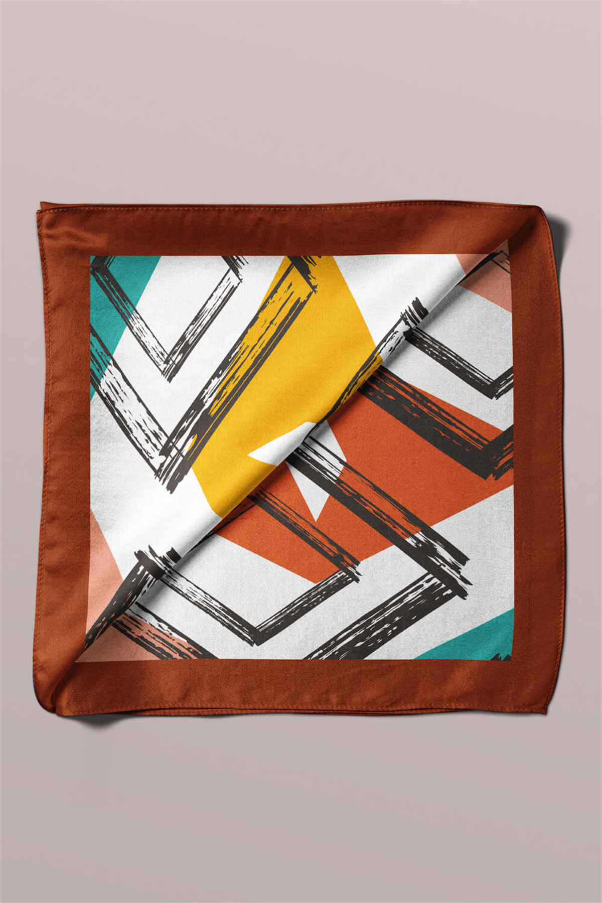 V24 Kadın Geometrik Desenli Bandana 50x50 Yeşil DG0447-22