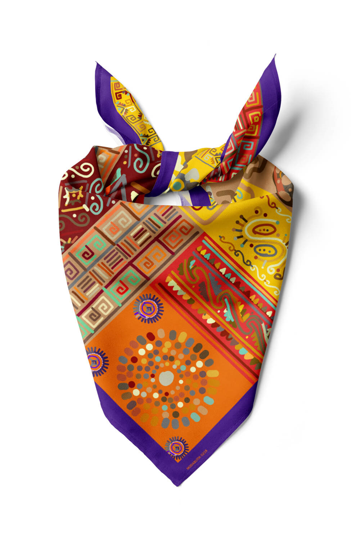 B71 Kadın African Etnik Desenli Bandana Kırmızı Sarı Dg0218