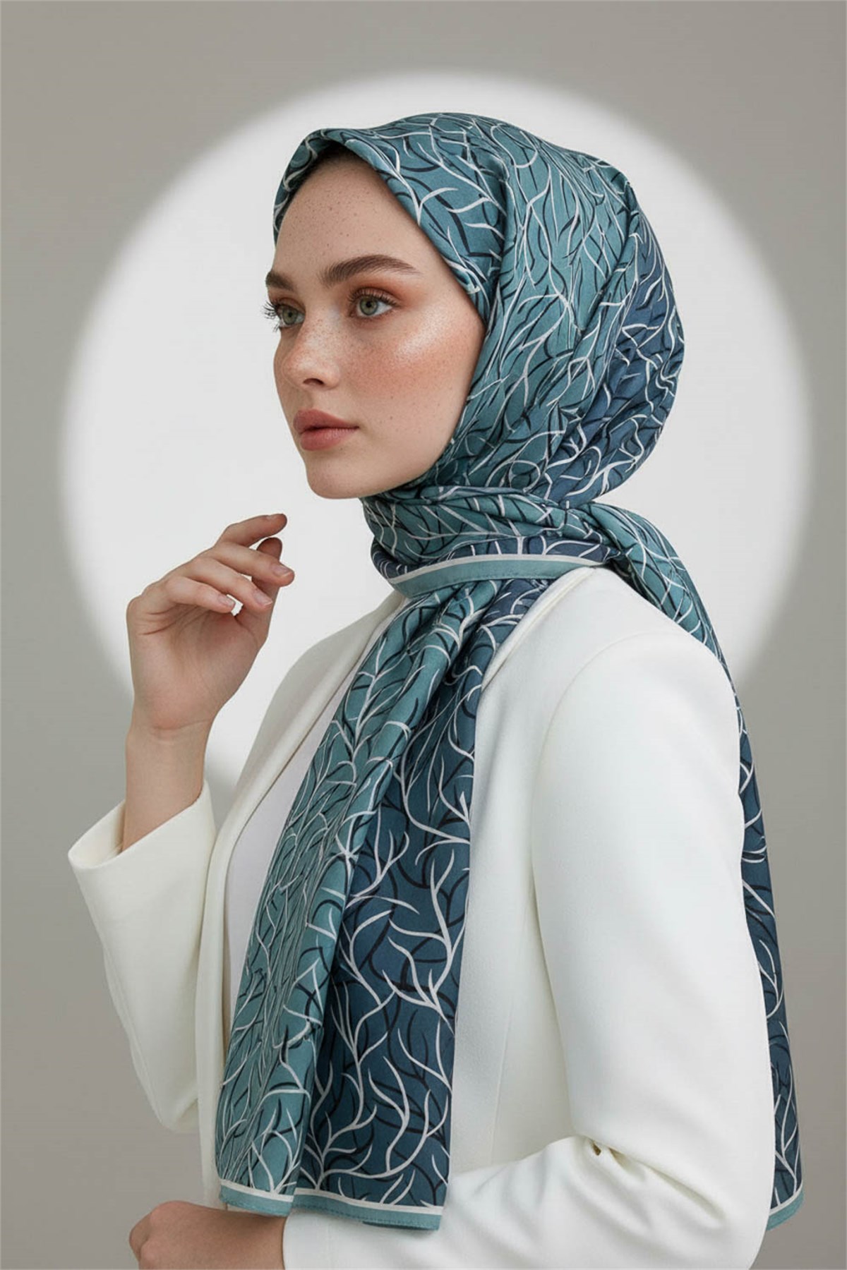 KREP GEOMETRİK DESENLİ MİNT YEŞİLİ RENKLİ 75X195 KIRIŞMAZ ŞAL