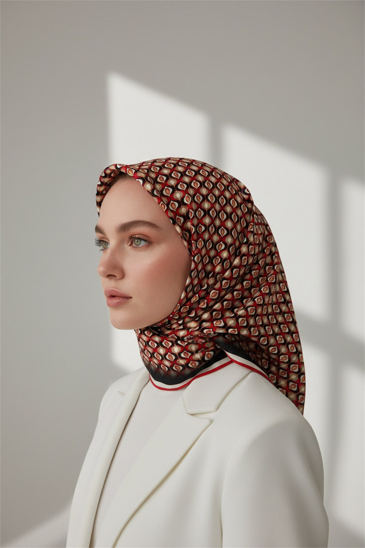 Twill Çıtır Desenli Kırmızı Renkli 90x90 Eşarp (İpek İçermez) Kenar Dikiş Şekli El Dikişli
