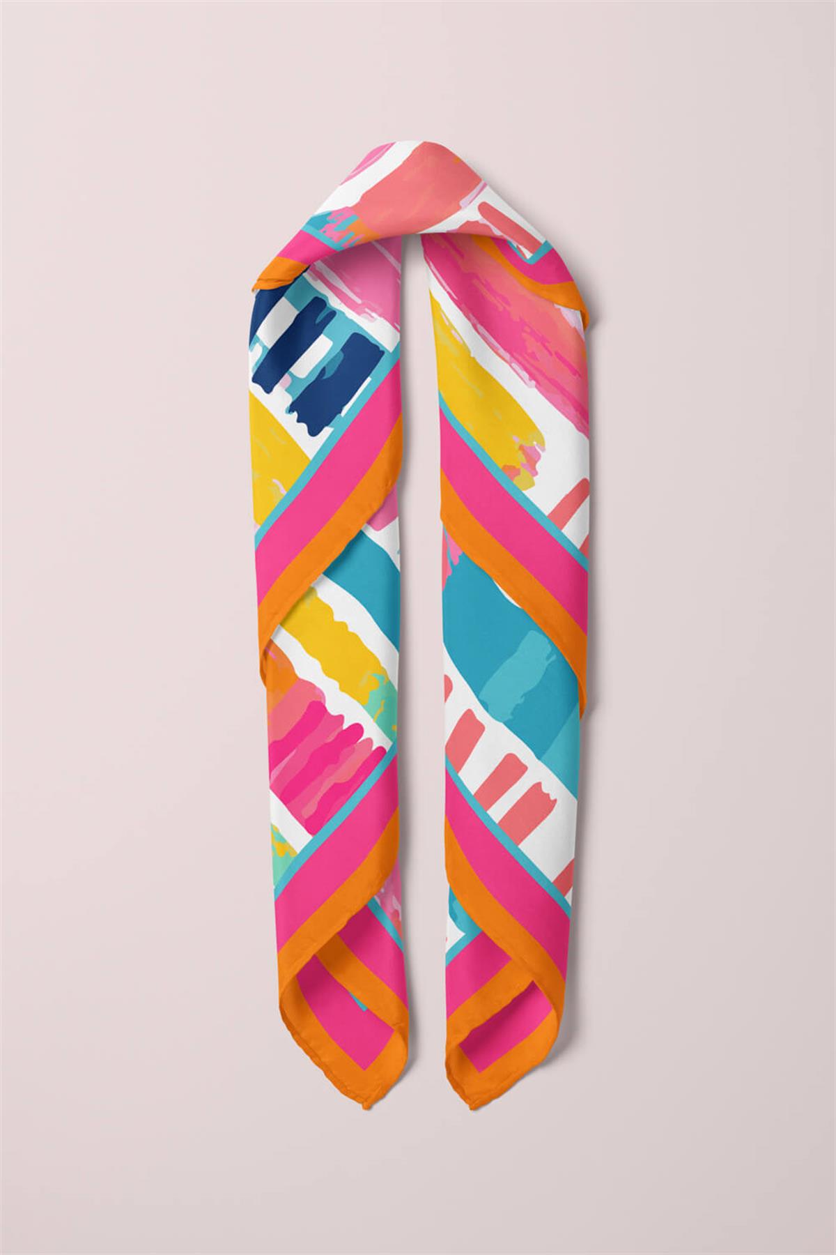 Vissona Geometrik Desenli İpek Bandana