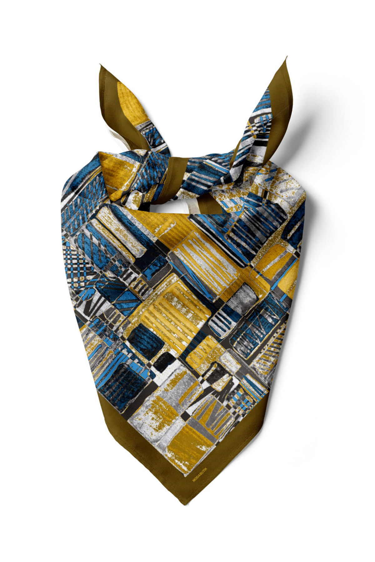 Z77 Kadın Egzotik Desenli Bandana 50x50 Sarı Mavi Gri DG0488-22