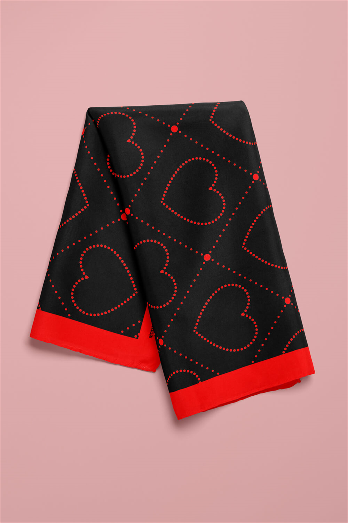 V23 Kadın Kalp Desenli Bandana 50x50 Kırmızı Siyah DG0446-22