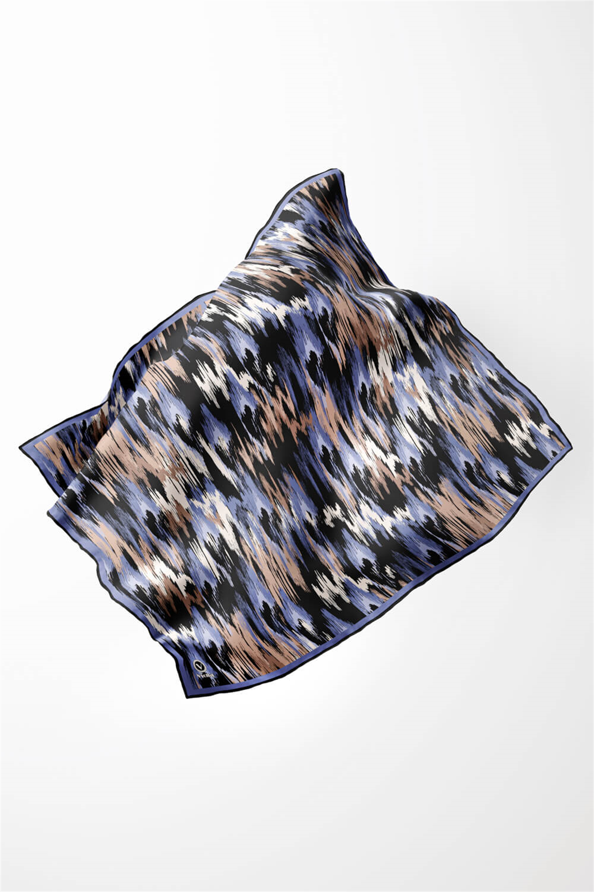 Twill Fırça Desenli Bebe Mavisi Renkli 90x90 Eşarp (İpek İçermez) Kenar Dikiş Şekli El Dikişli