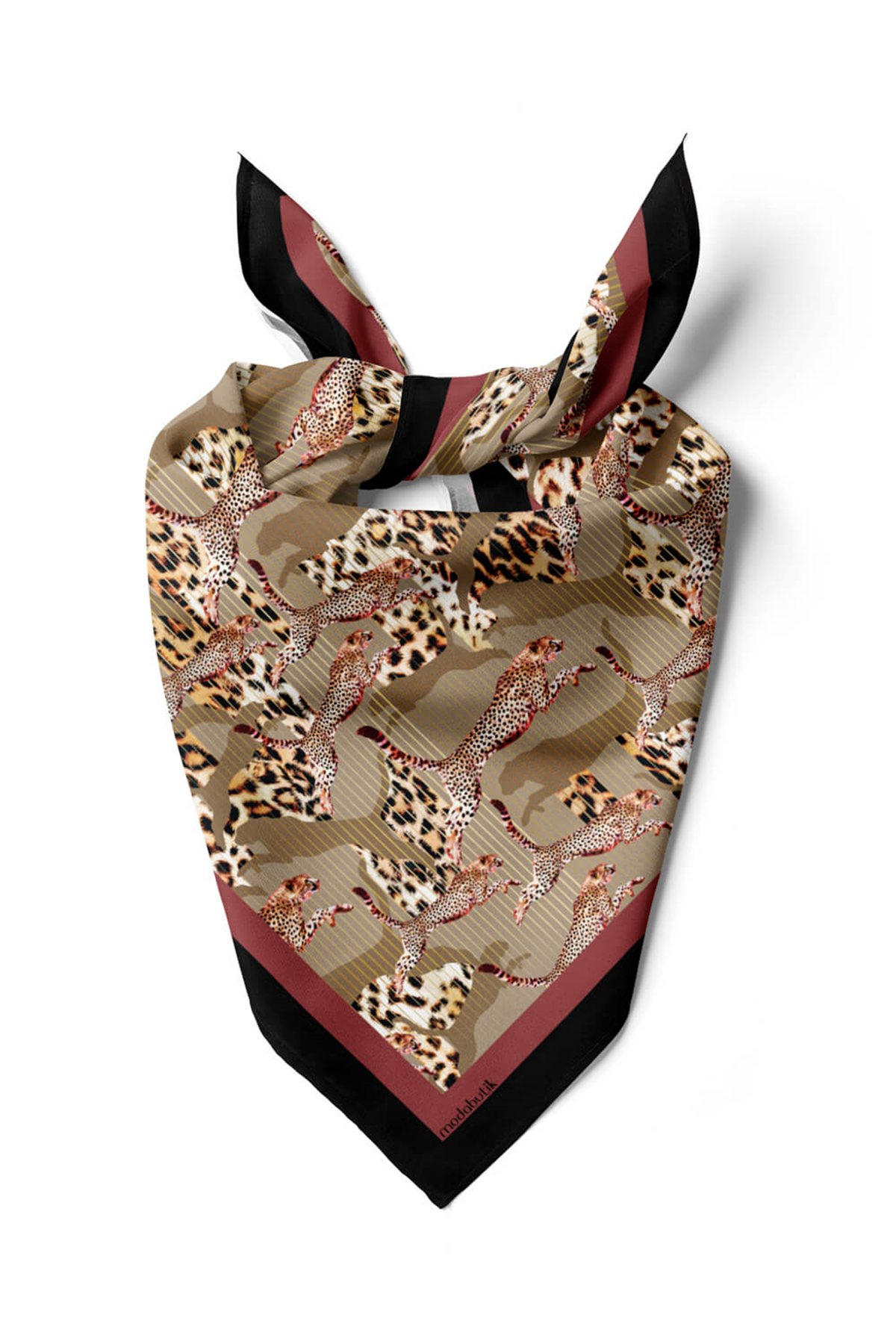 E53 Kadın Kahve Vizon Animal Desenli 50x50 Bandana