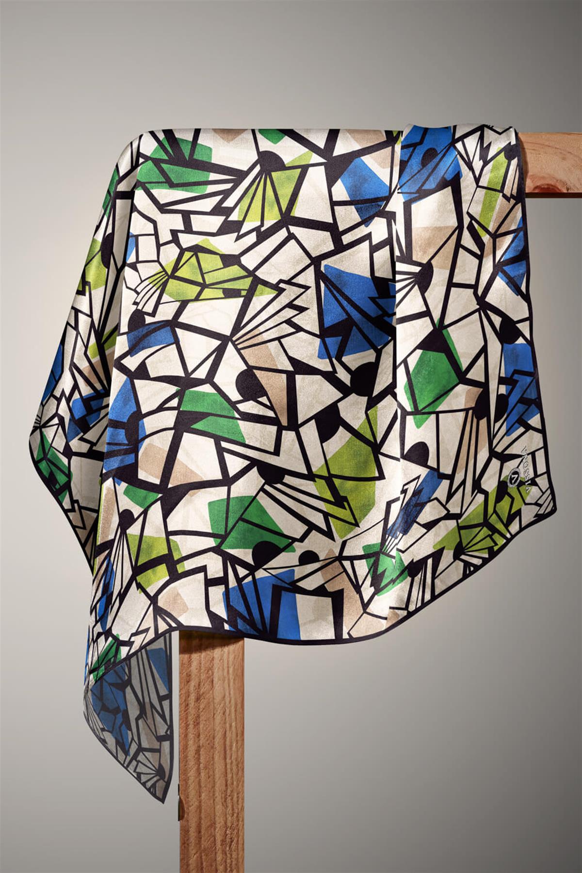 %100 Twill Renkli Petek Desenli Saks - Benetton Yeşili Renkli 90x90 Eşarp Dikim Şekli: El Dikişii