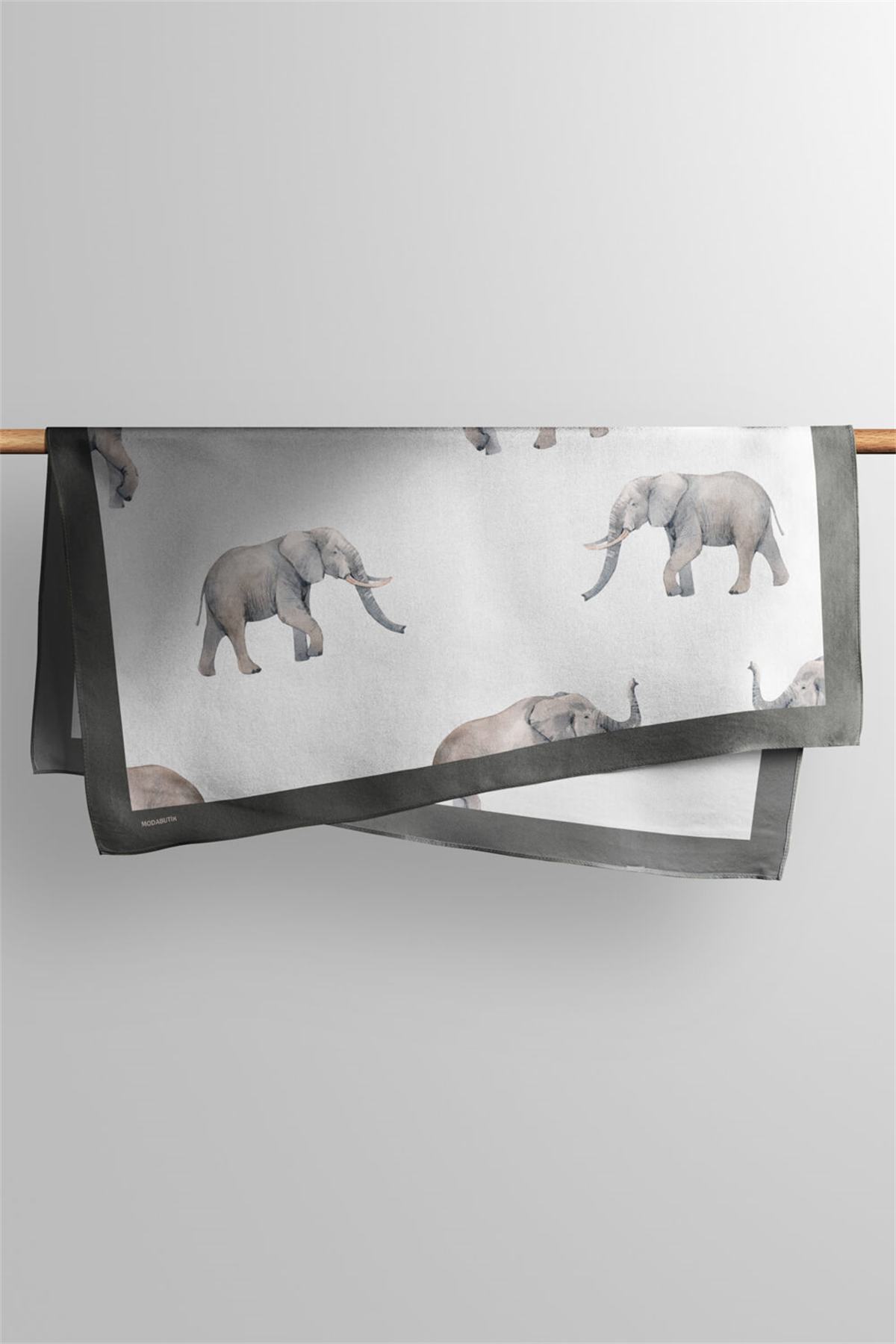 Z10 Kadın Fil Desenli Bandana 50x50 Gri Beyaz DG0492-22 Snz