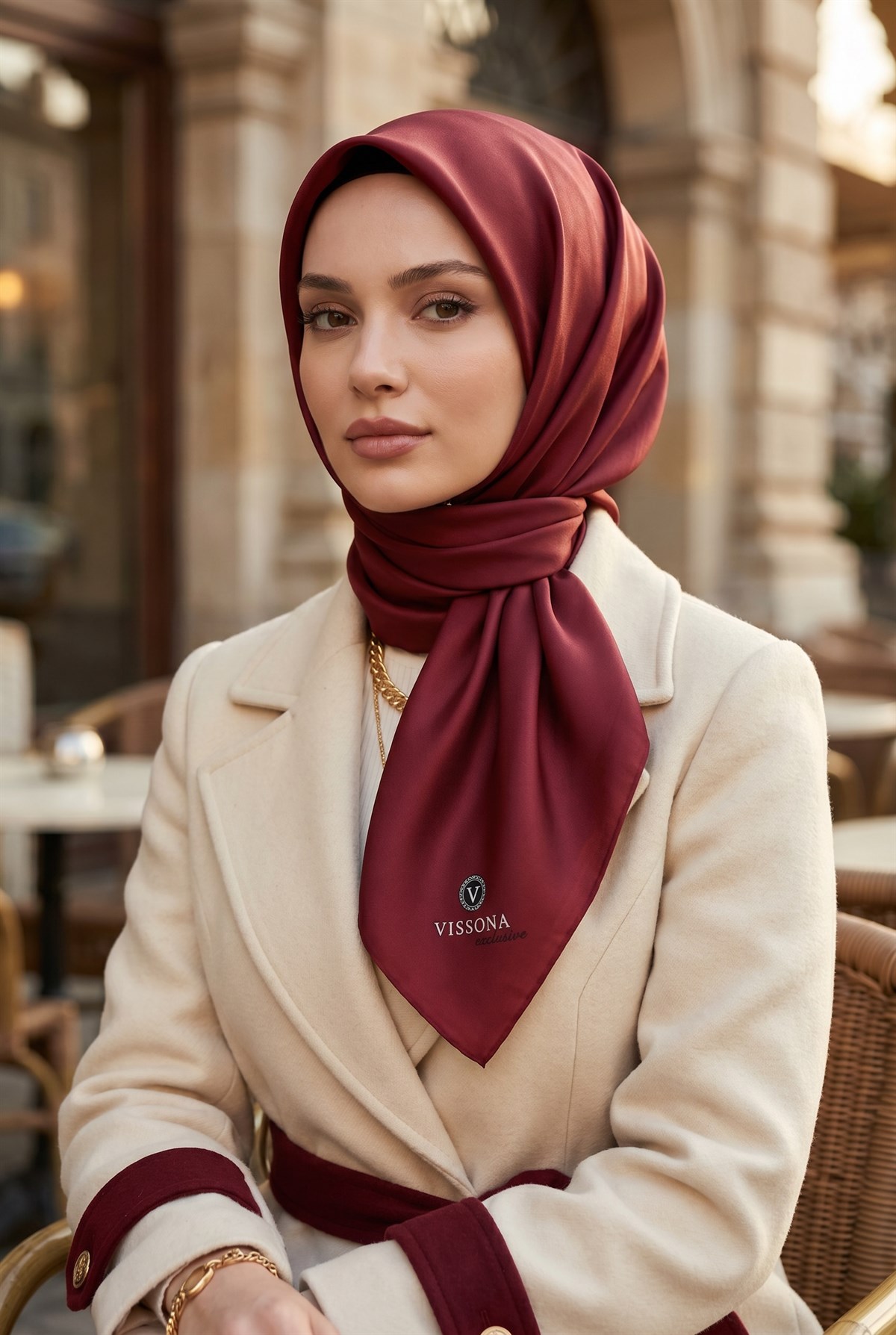 %100 Twill İpek Düz Bordo Renkli Daha Tok Exclusive Serisi 90x90 Eşarp Dikim Şekli : El Dikişi
