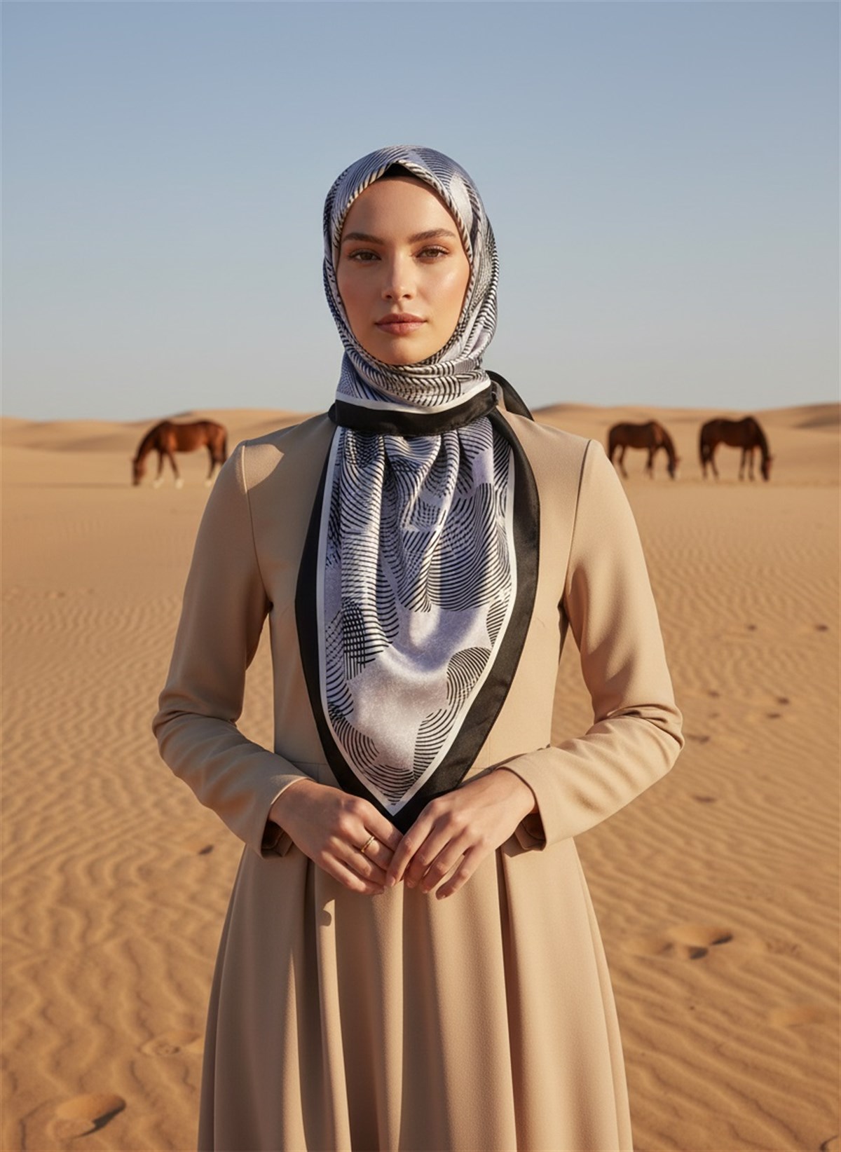 %100 Twill İpek Çizgili Çiçek Desenli Siyah - Gri Renkli 90x90 Eşarp Dikim Şekli : El Dikişi