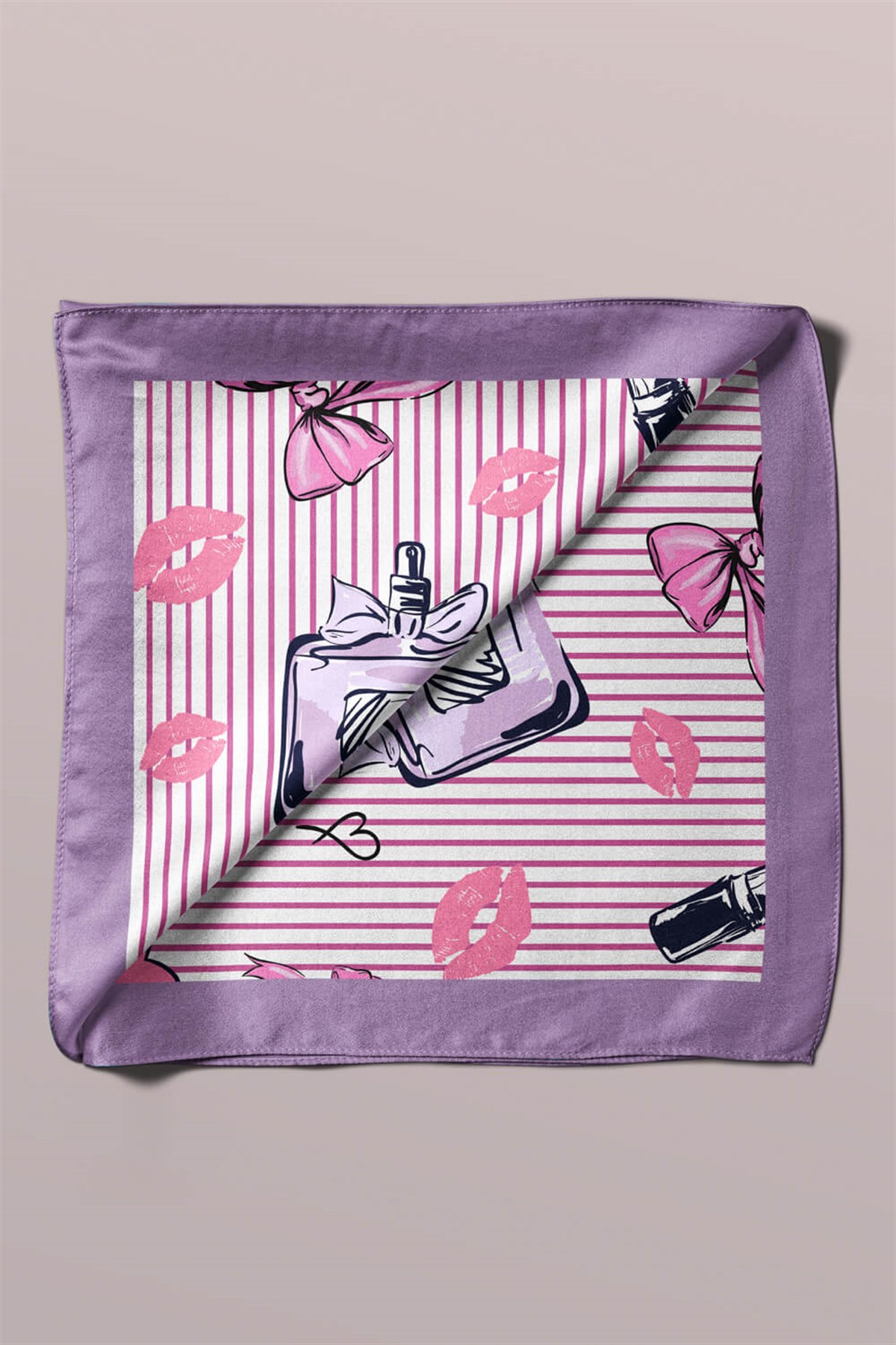 Violla V21 Kadın Aşk Desenli Bandana 50x50 Pembe DG0444-22