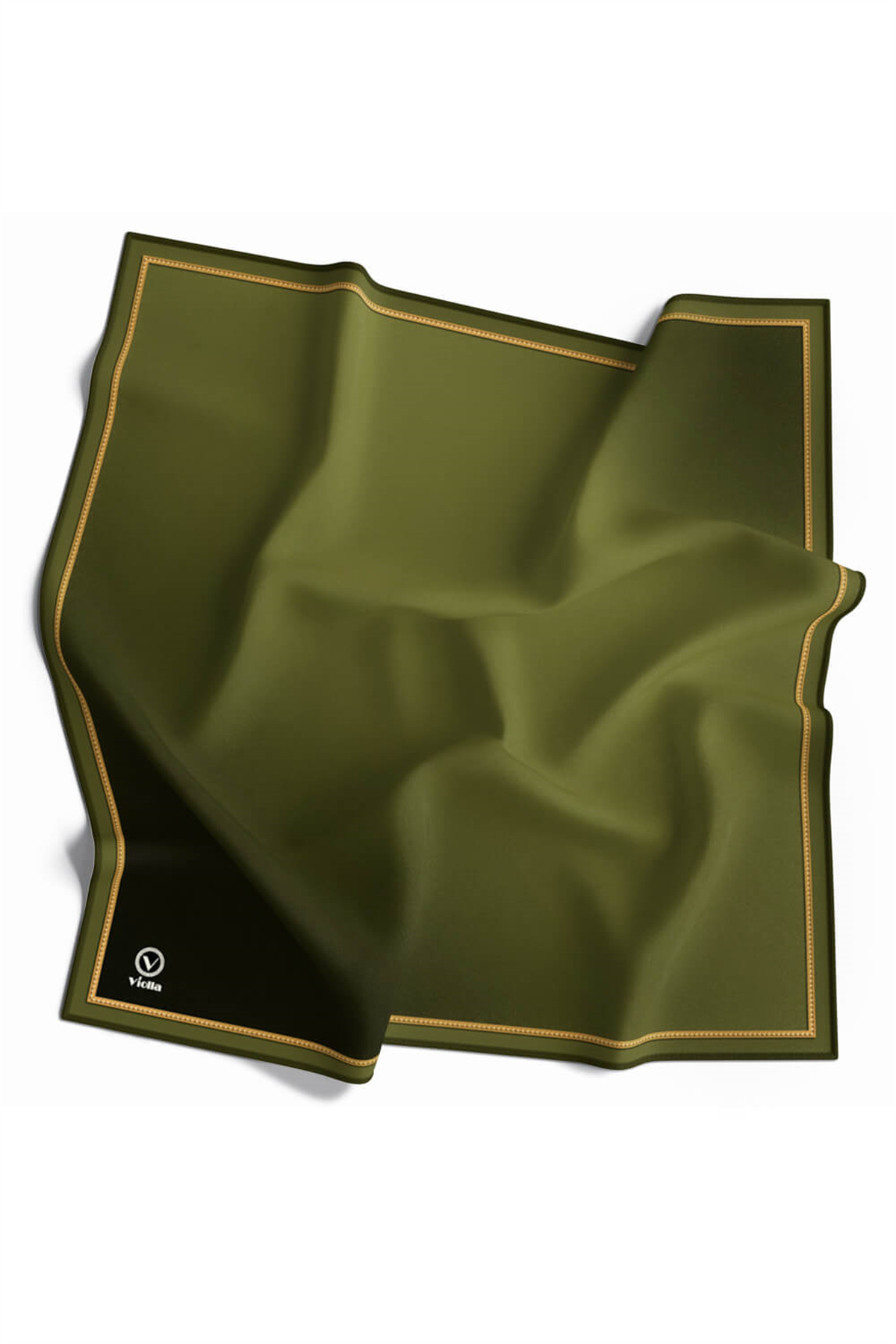 Twill Degrade Desenli Haki Renkli 90x90 Eşarp (İpek İçermez) Kenar Dikiş Şekli El Dikişli