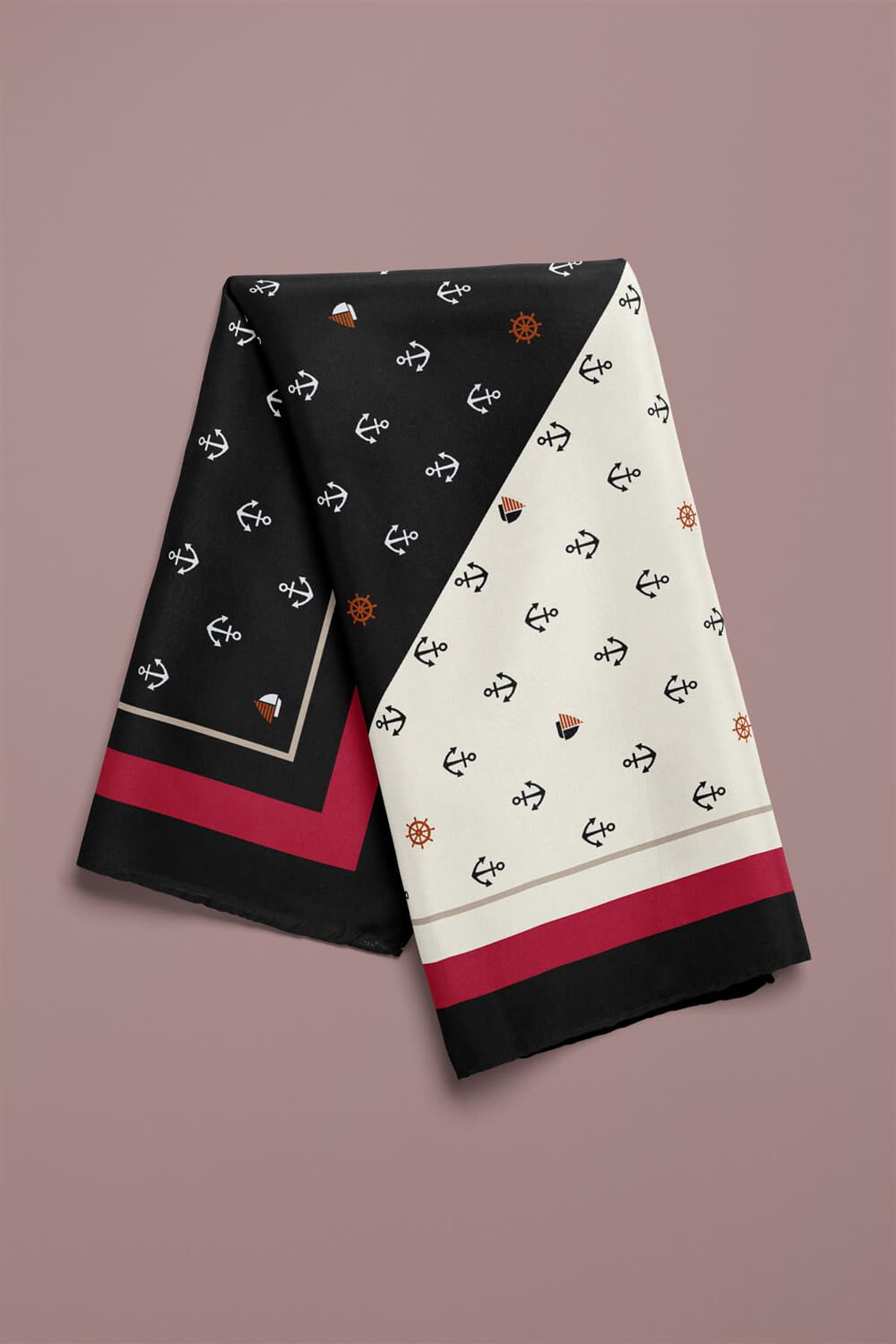 B55 Kadın Marinover Desenli 50x50 Bandana DG01488-22