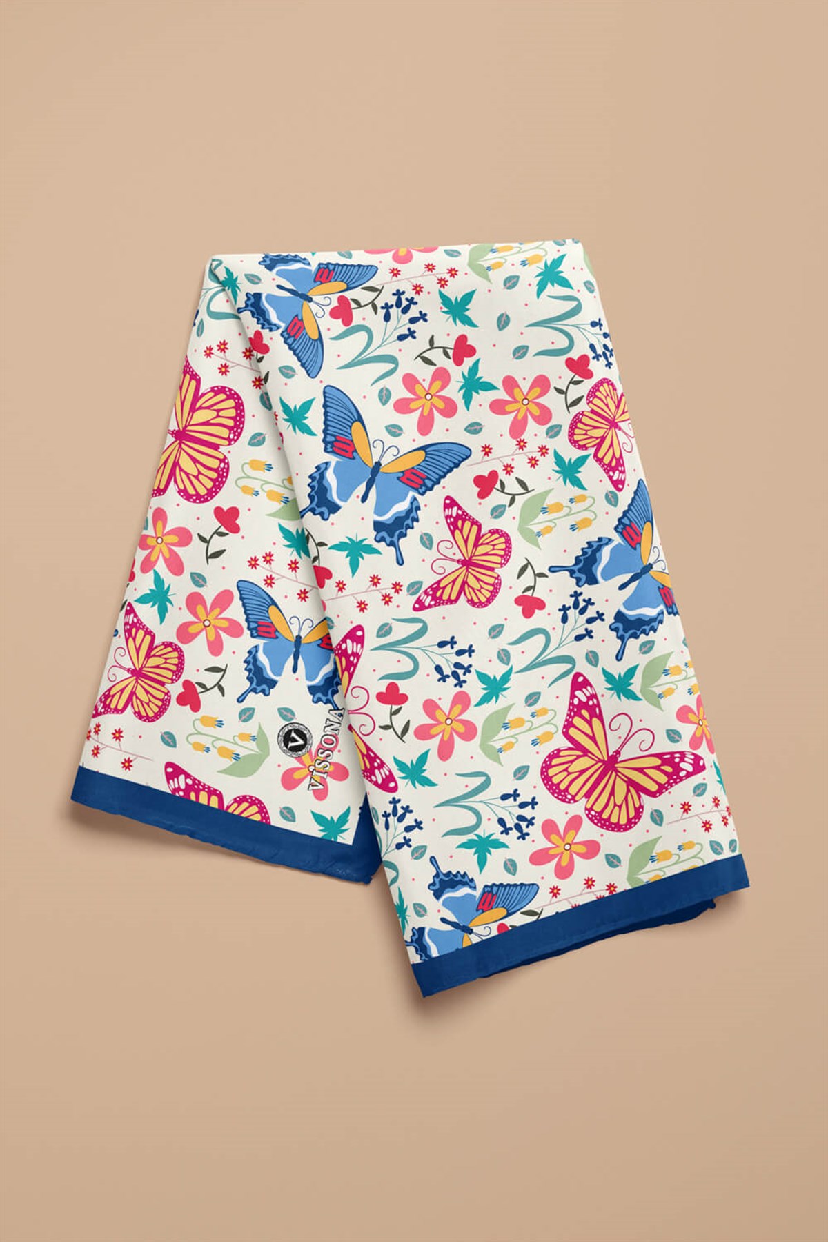 %100 İpek Kelebek Desenli Kadın Bandana