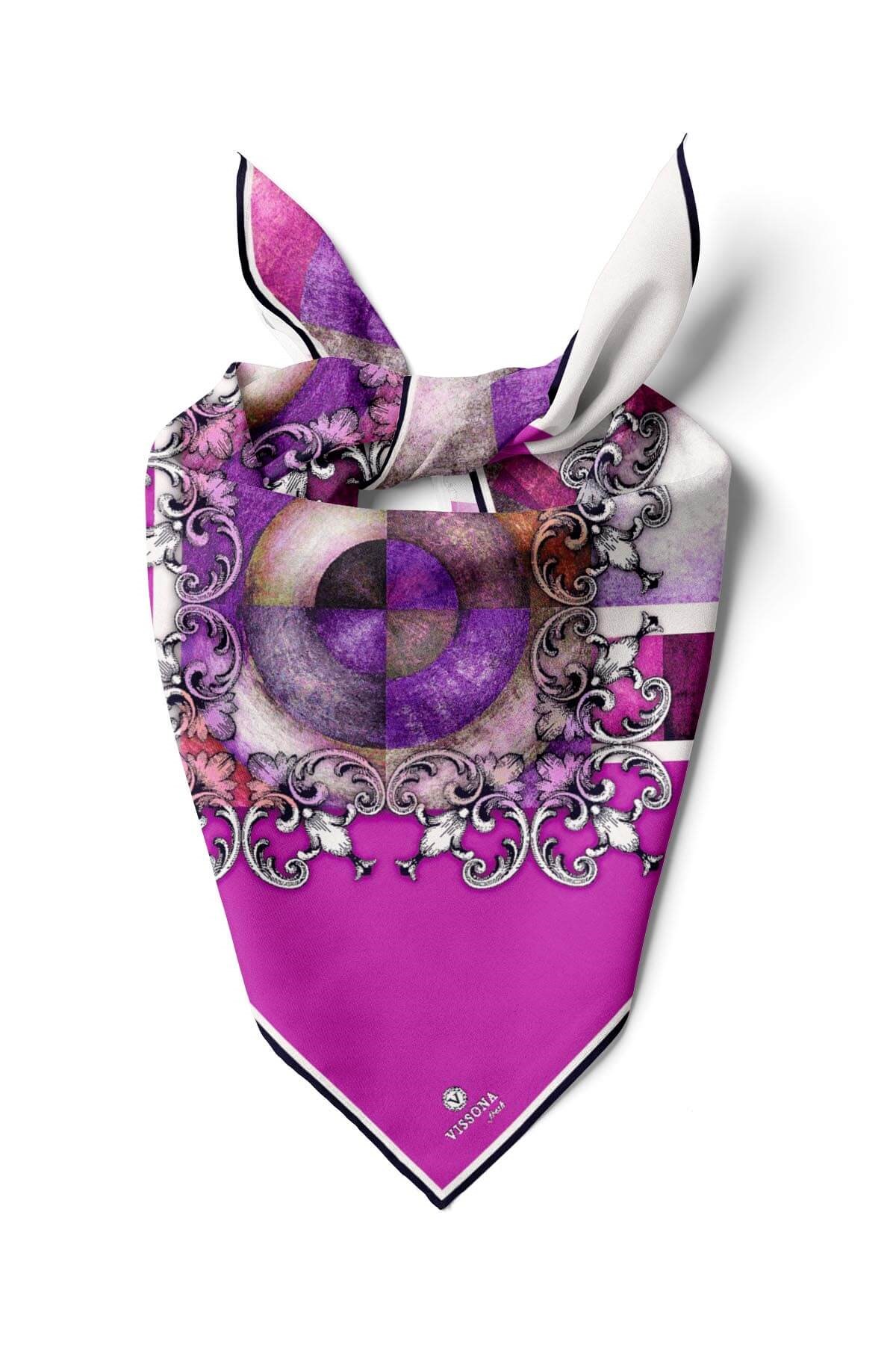 %100 İpek Kadın Desenli Bandana 80x80