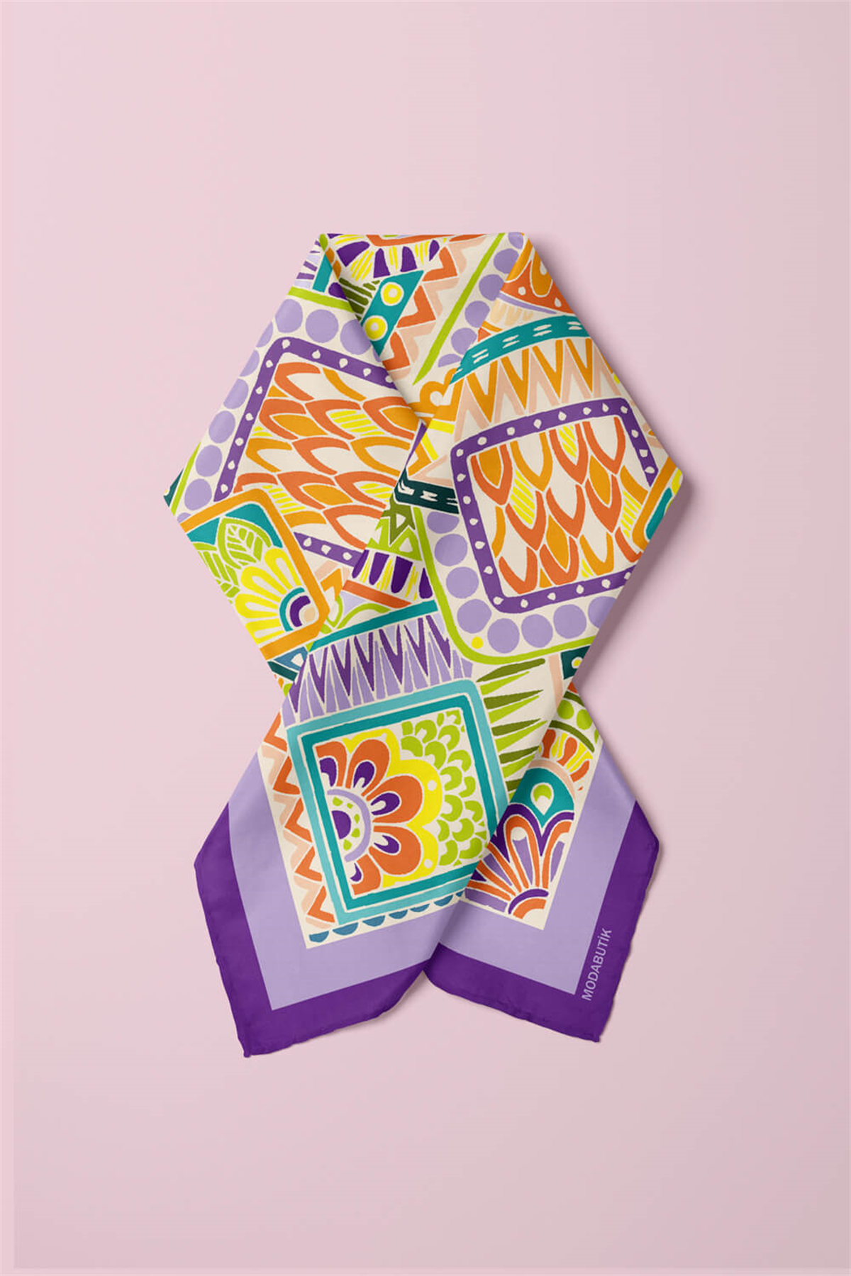 B72 Kadın Lila Sweat Patch Desenli 50x50 Bandana HYL DG0643-22