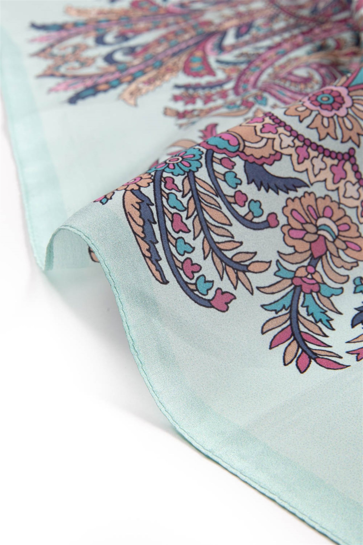 100% İpek Etro Desenli Gri - Lacivert Renkli 92x210 Şal