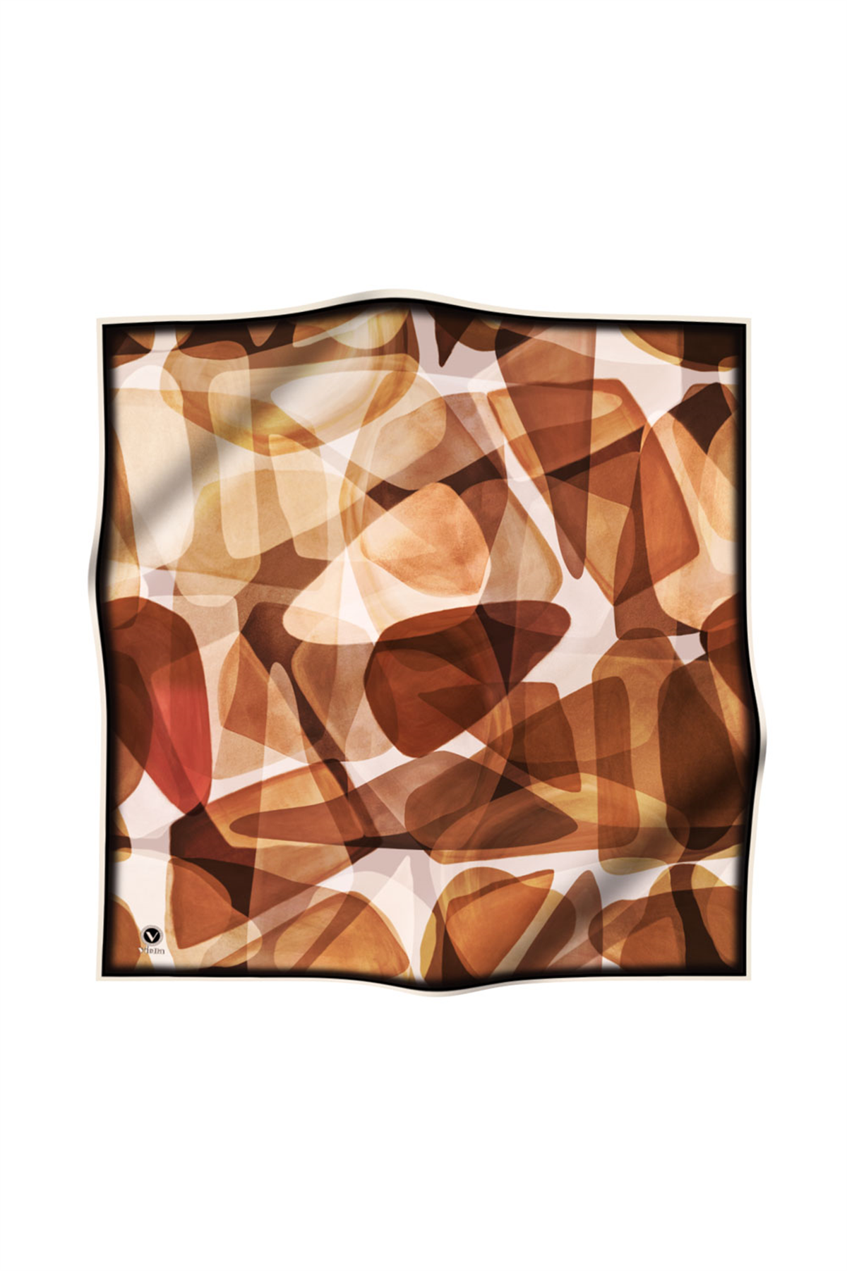 Twill Geometrik Batik Desenli Hardal Renkli 90x90 Eşarp (İpek İçermez) Kenar Dikiş Şekli El Dikişli