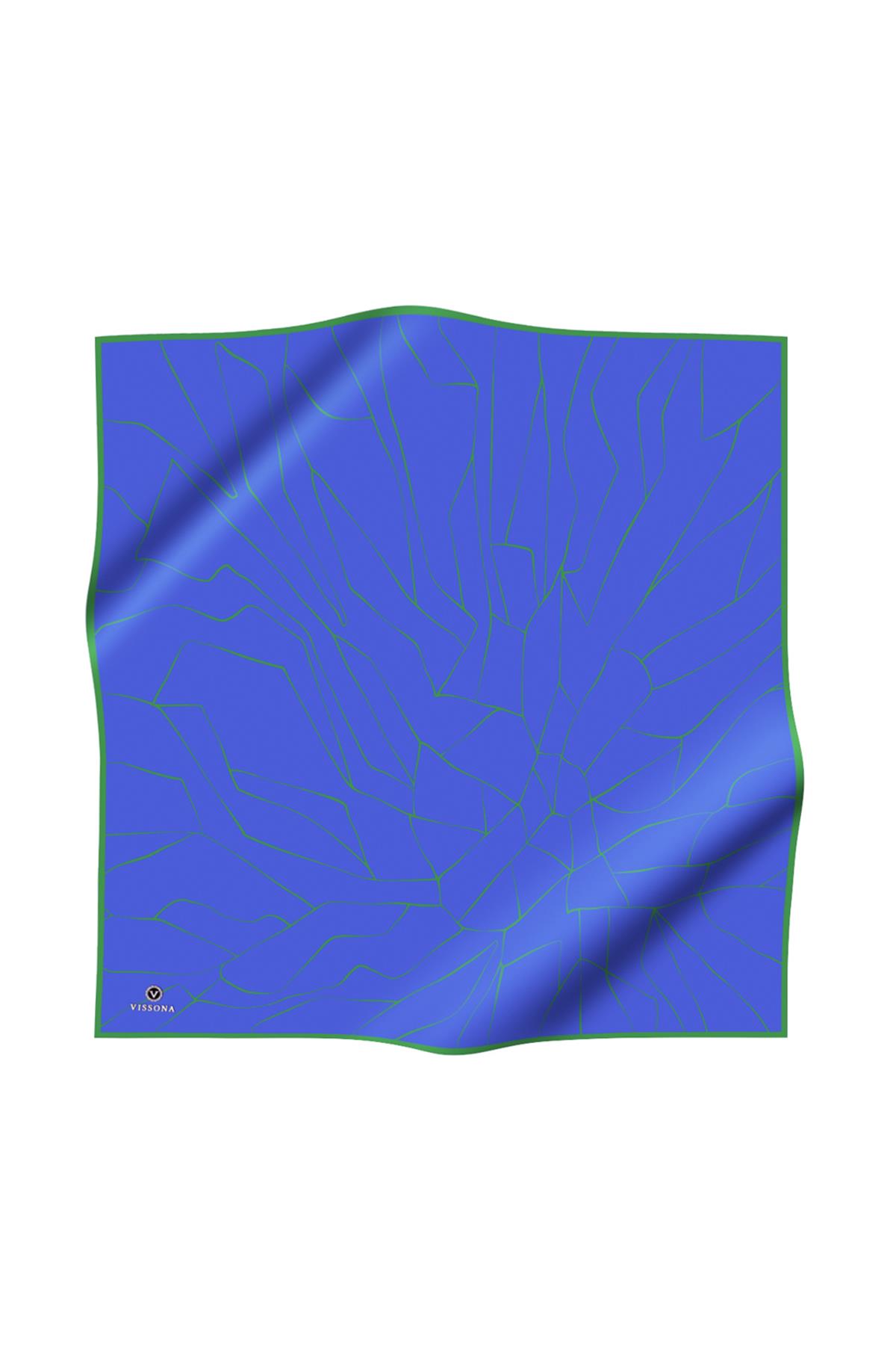 %100 Twill İpek Çizgi Desenli Saks - Zümrüt Yeşili Renkli 90x90 Eşarp Dikim Şekli : El Dikişi