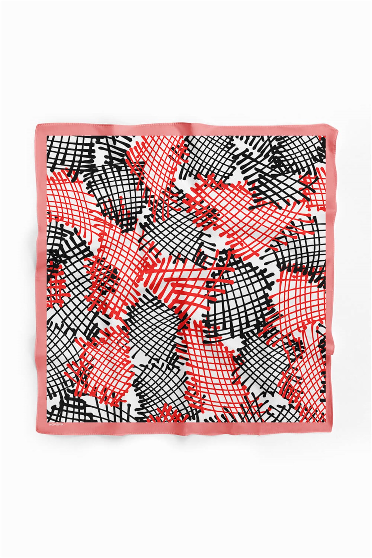 Violla Y58 Kadın Kare Desenli Bandana 50x50 Siyah Kırmızı DG0129-22
