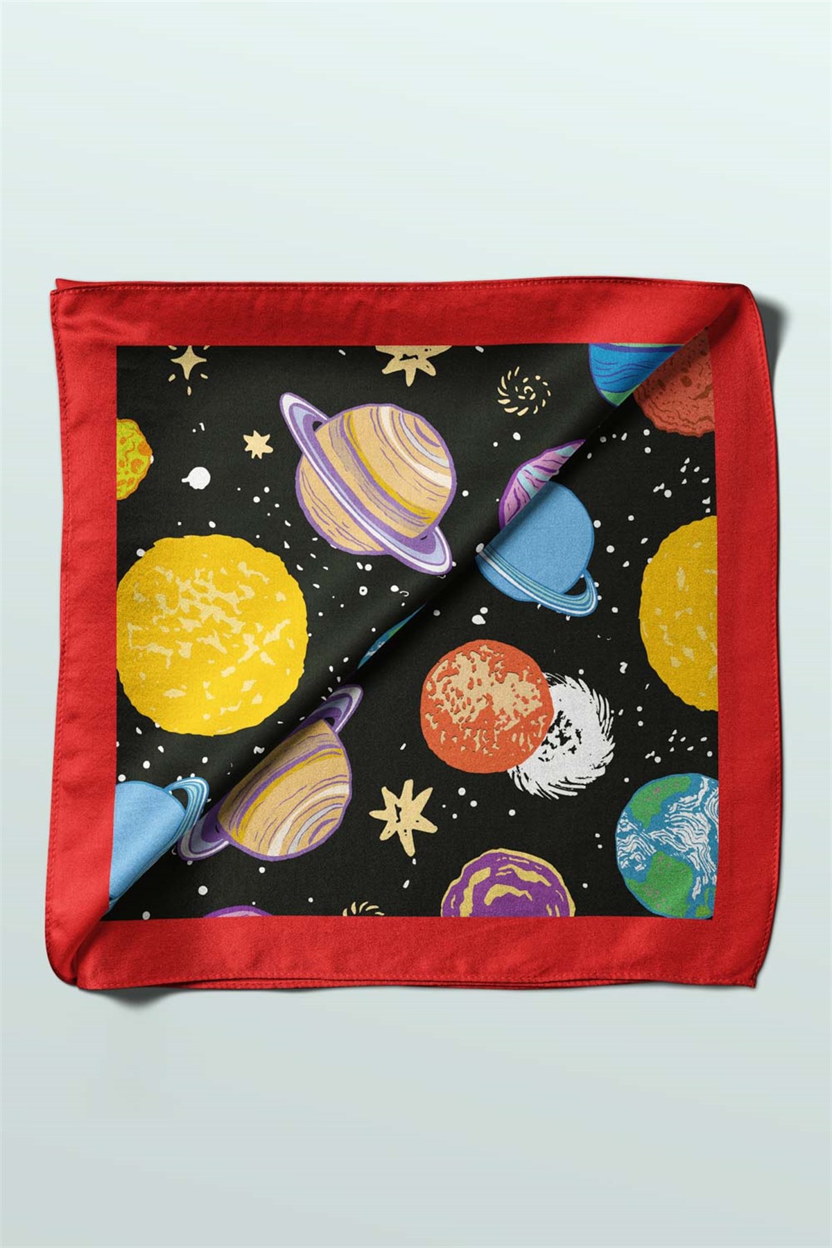 Violla B104 Kadın Gezegen Desenli Bandana Siyah Sarı Mavi DG0373-22 Snz