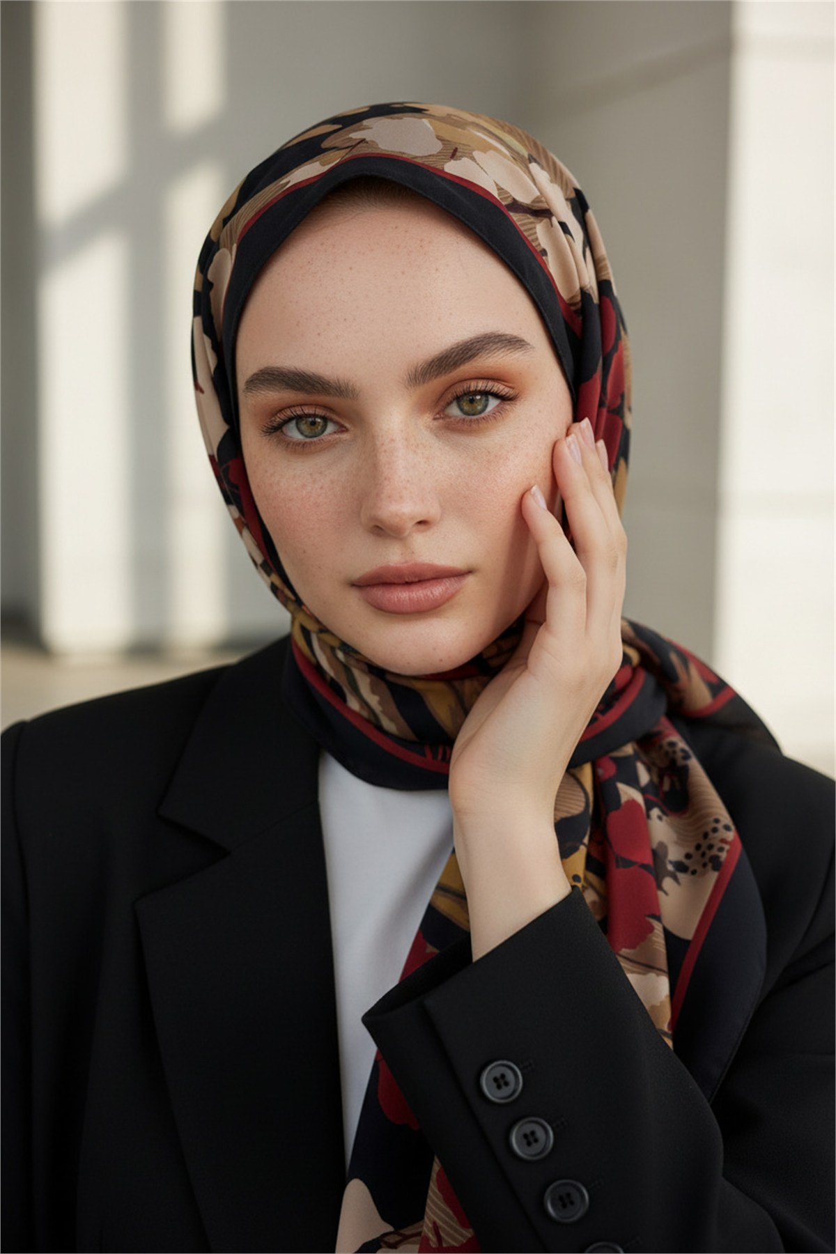 KREP YAPRAK DESENLİ BORDO RENKLİ 75X195 KIRIŞMAZ ŞAL