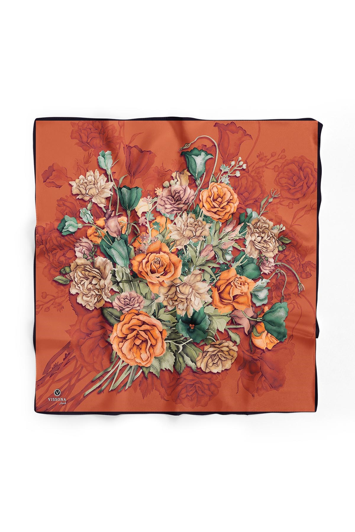 %100 İpek Kadın Desenli Bandana 80x80