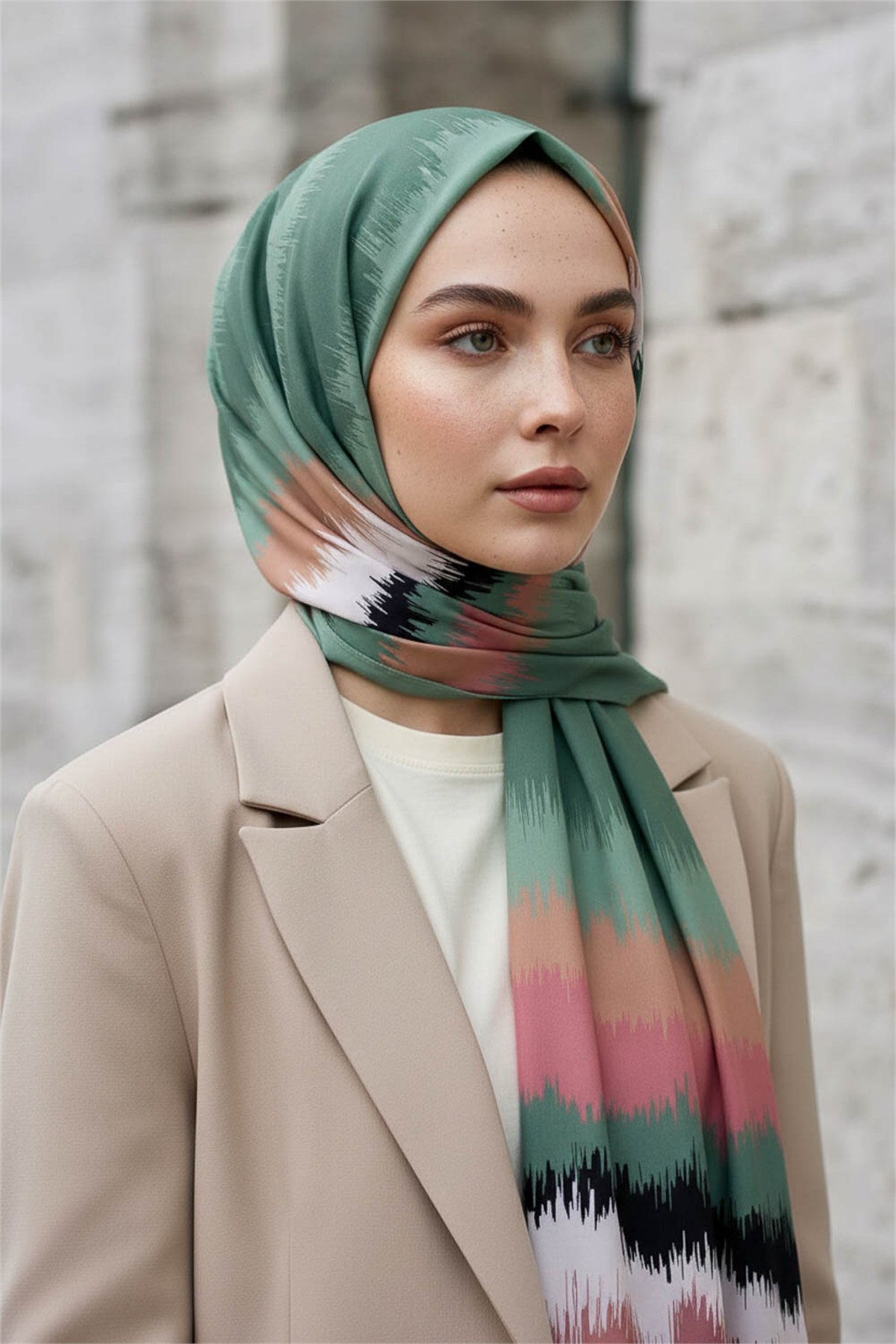 KREP FREKANS DESENLİ MİNT YEŞİLİ RENKLİ 75X195 KIRIŞMAZ ŞAL