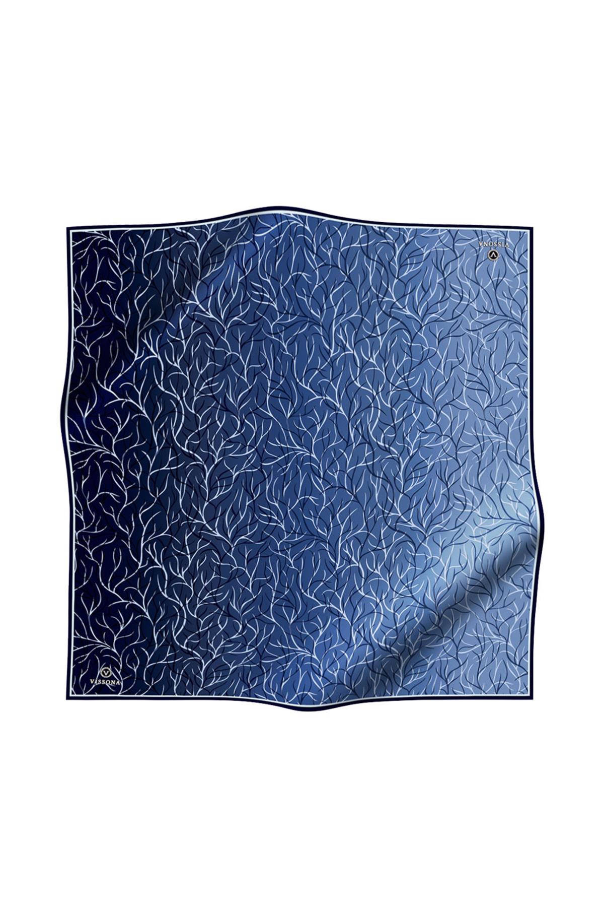 %100 Twill İpek Degrade Desenli Lacivert Renkli 90x90 Eşarp Dikim Şekli : El Dikişi