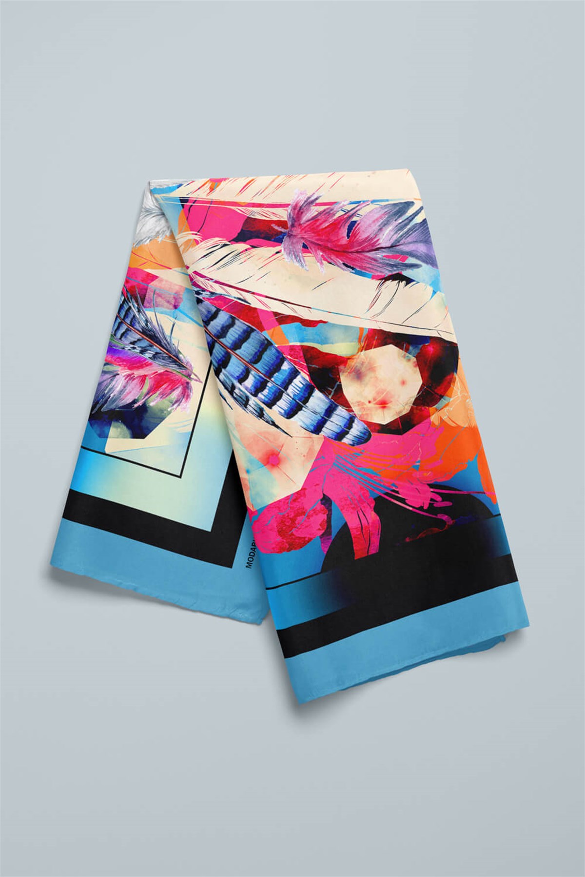 Violla B99 Kadın Garden Desenli Bandana 50x50 Siyah Mavi DG0232-22