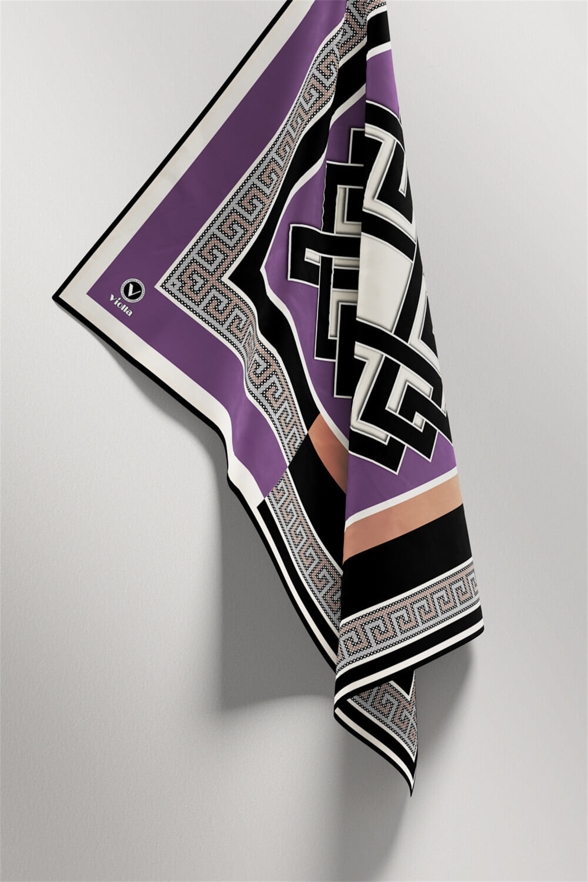 Twill Çizgili Sonsuzluk Düğümü Desenli Lila Renkli 90x90 Eşarp (İpek İçermez)