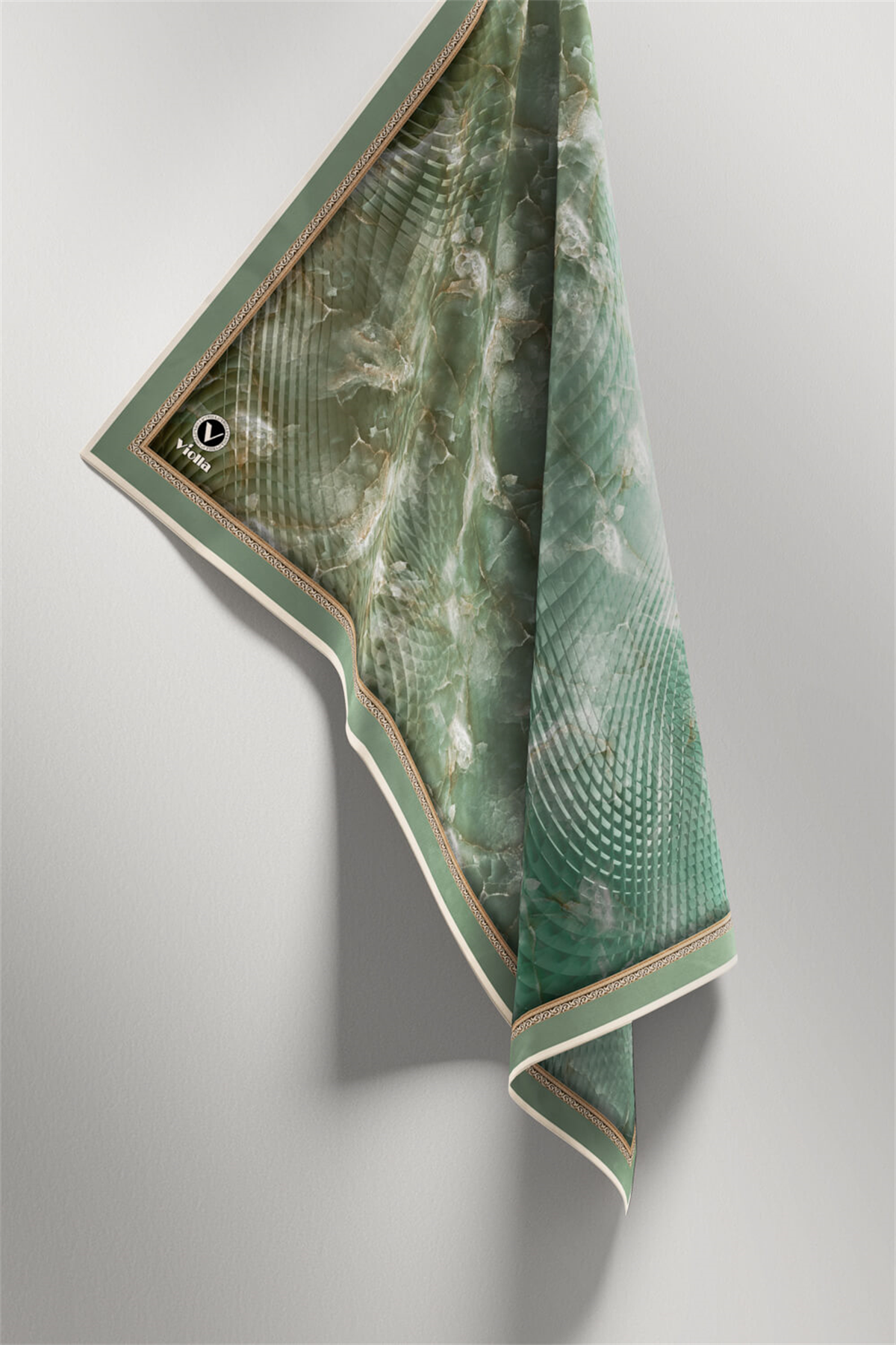 Twill Batik Desenli Mint Yeşili Renkli 90x90 Eşarp (İpek İçermez) Kenar Dikiş Şekli El Dikişli