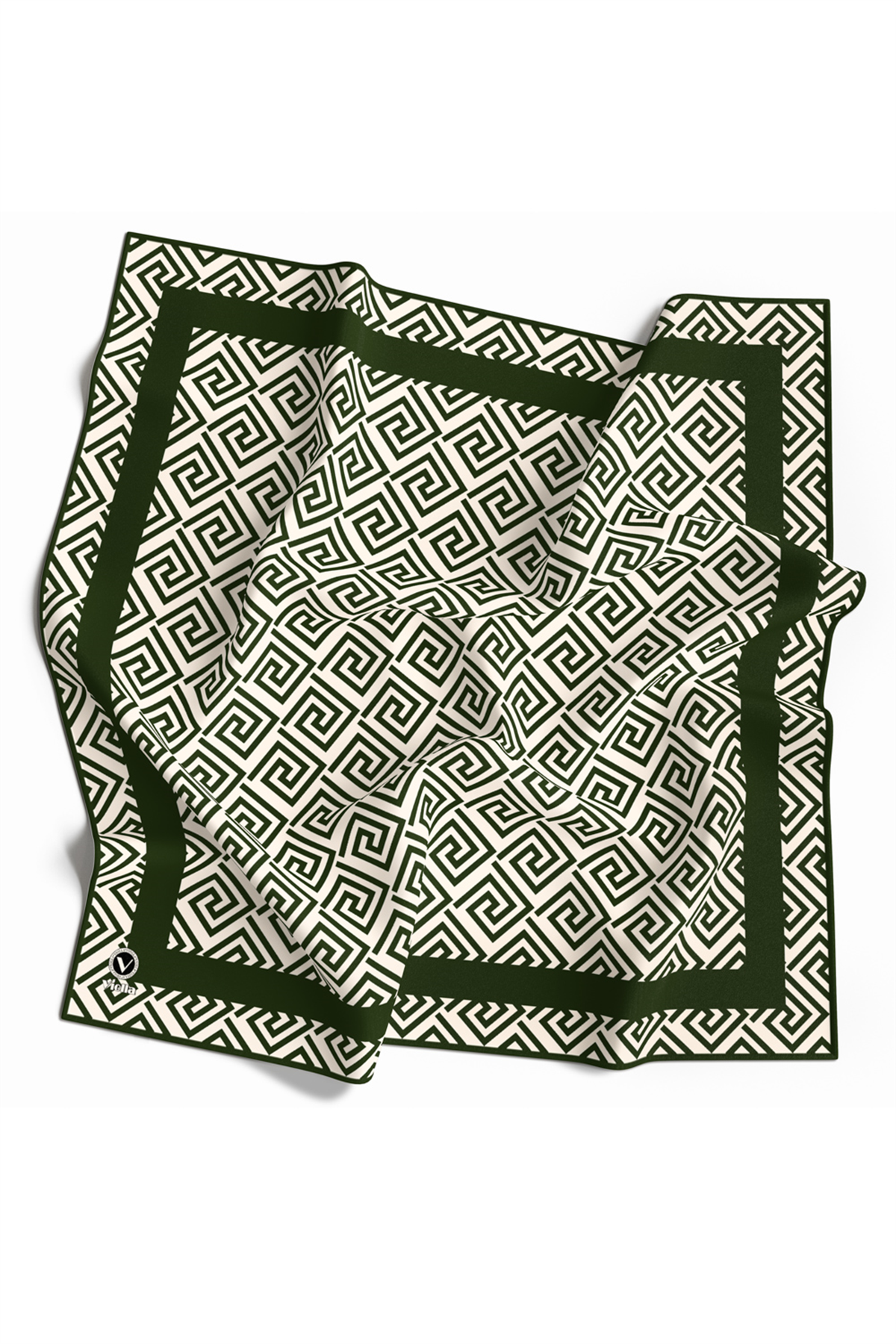 Twill Minimalist Desenli Zümrüt Yeşili Renkli 90x90 Eşarp (İpek İçermez) Kenar Dikiş Şekli El Dikişli