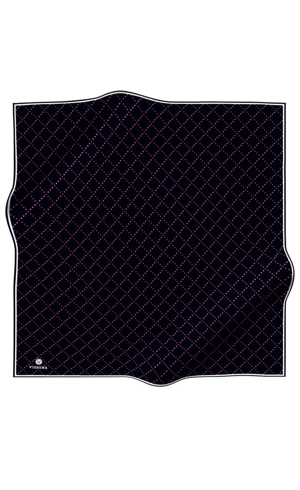 %100 Twill İpek Minik V Desenli Siyah Renkli 90x90 Eşarp Dikim Şekli : El Dikişi