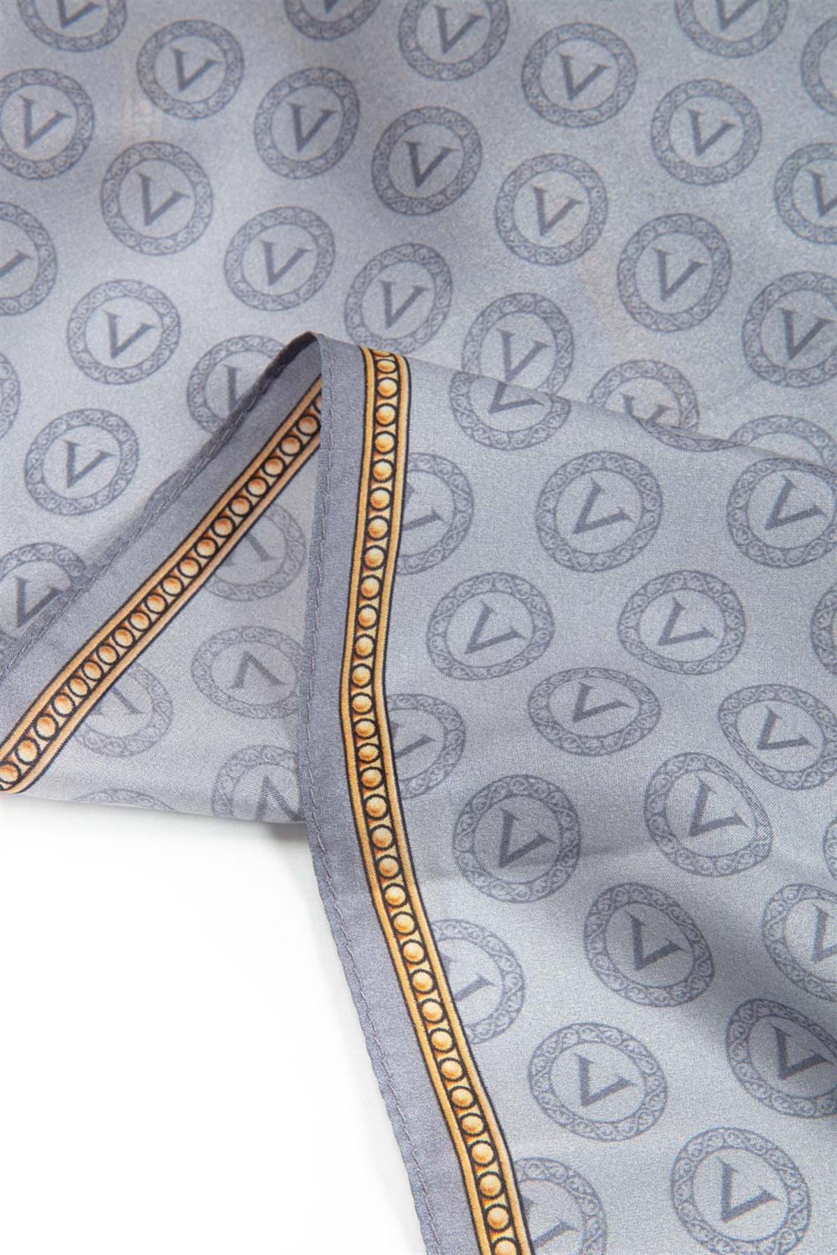%100 İpek Degradeli Ve Monogram Desenli Gri - Gold Renkli 92x210 Şal