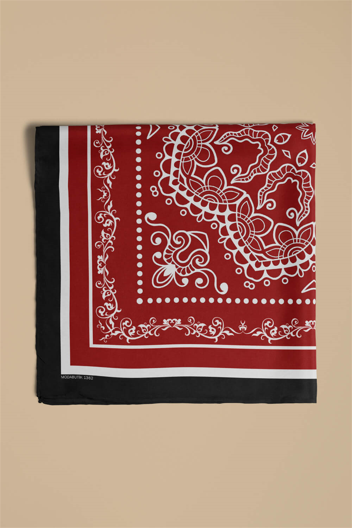 Kadın Kırmızı Şal Desenli 50x50 Bandana HYL DG01362-22