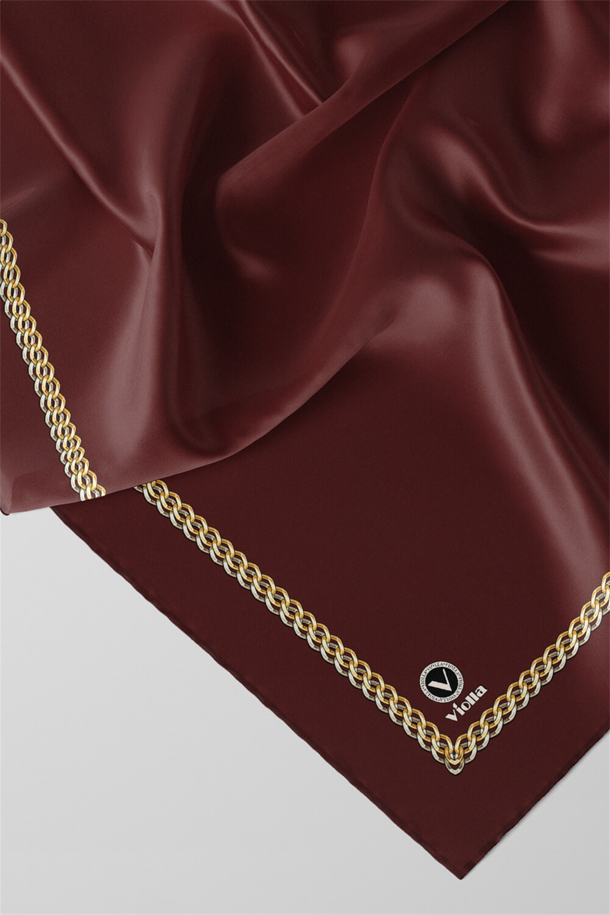 Twill Kenar Motifi Zincir Desenli Düz Bordo Renkli 90x90 Dikim Şekli : El Dikişi Eşarp (İpek İçermez)