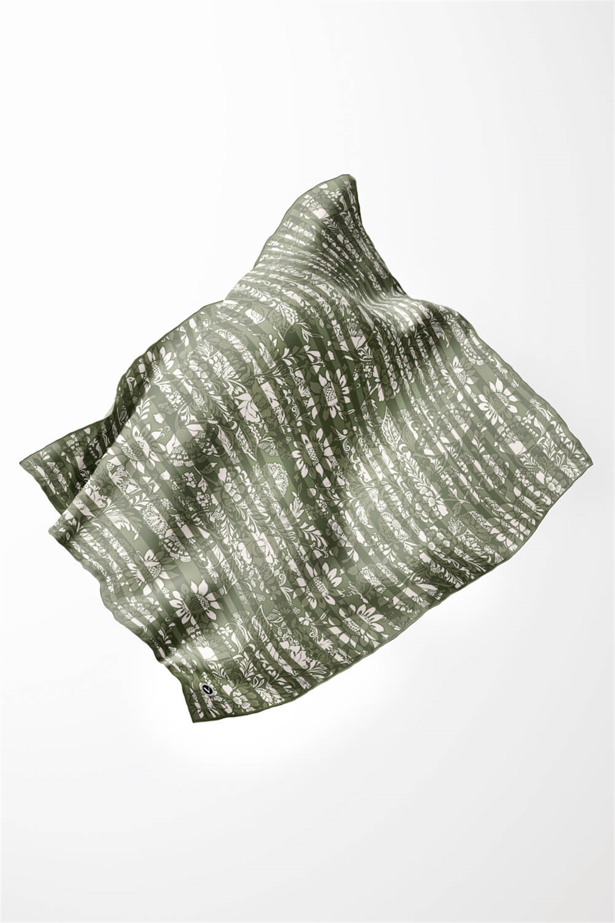 Twill Batik Şal Desenli Haki Renkli 90x90 Eşarp (İpek İçermez) Kenar Dikiş Şekli El Dikişli