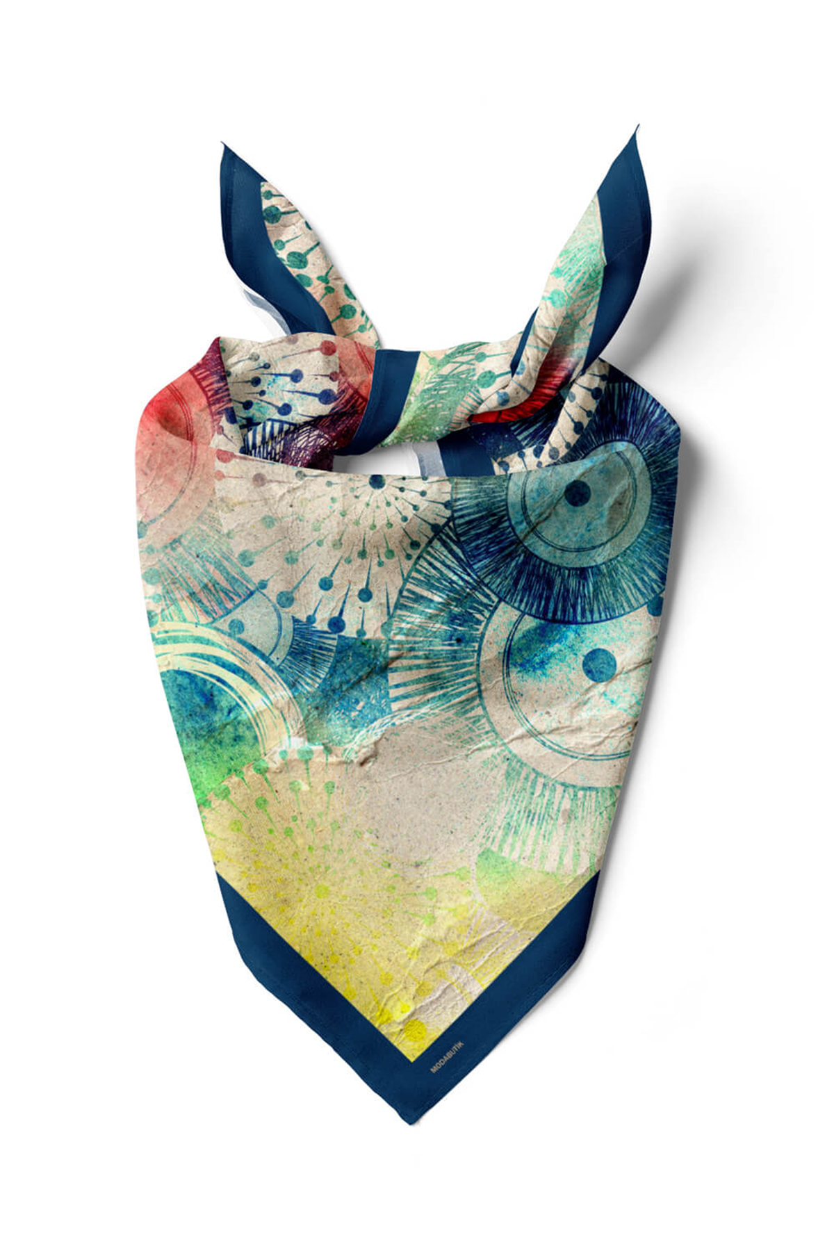 Y41 Kadın Egzotik Desenli Bandana 50x50 Mavi DG0272-22