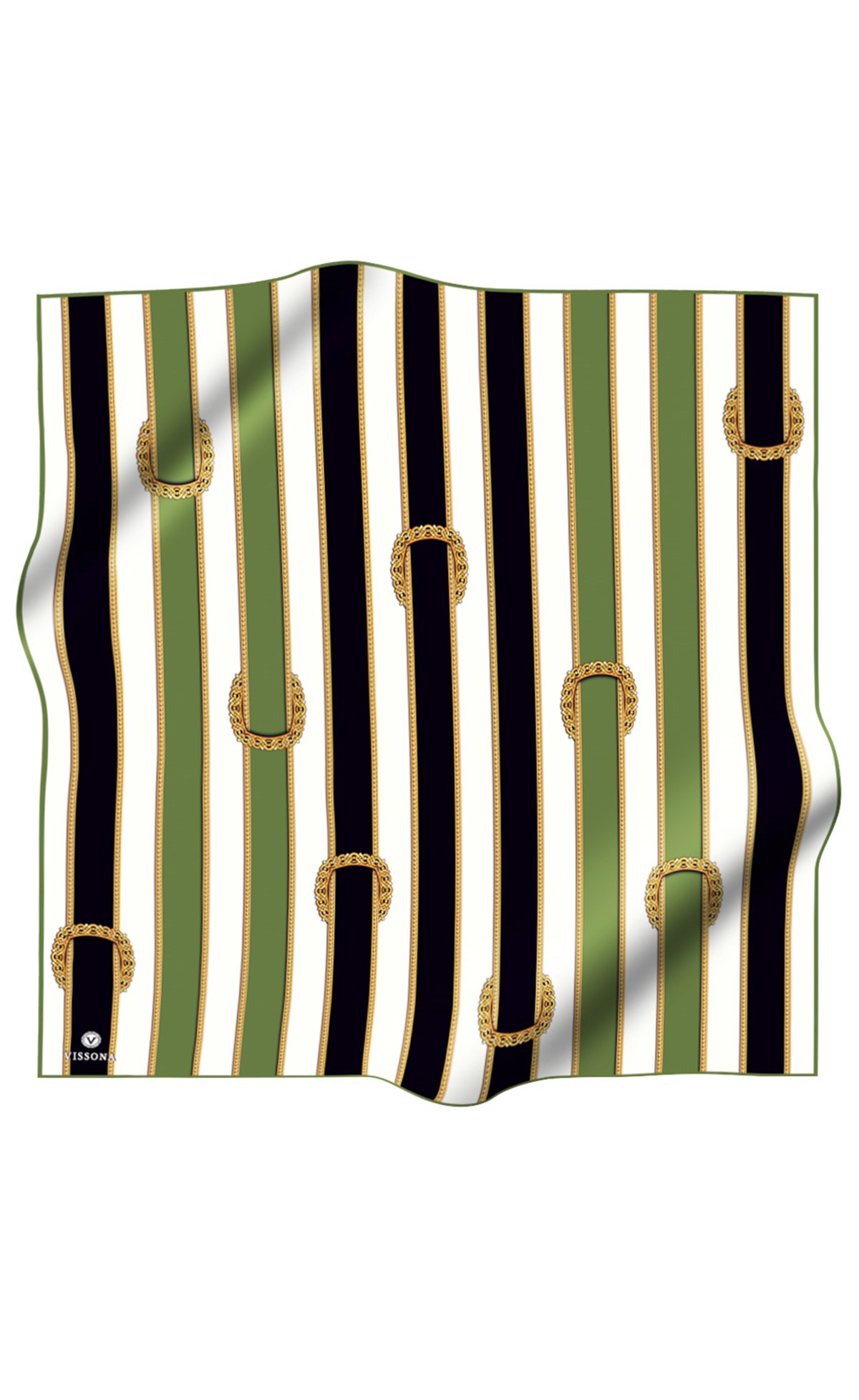 %100 Twill İpek Kemer Desenli Siyah - Haki Renkli 90x90 Eşarp Dikim Şekli : El Dikişi