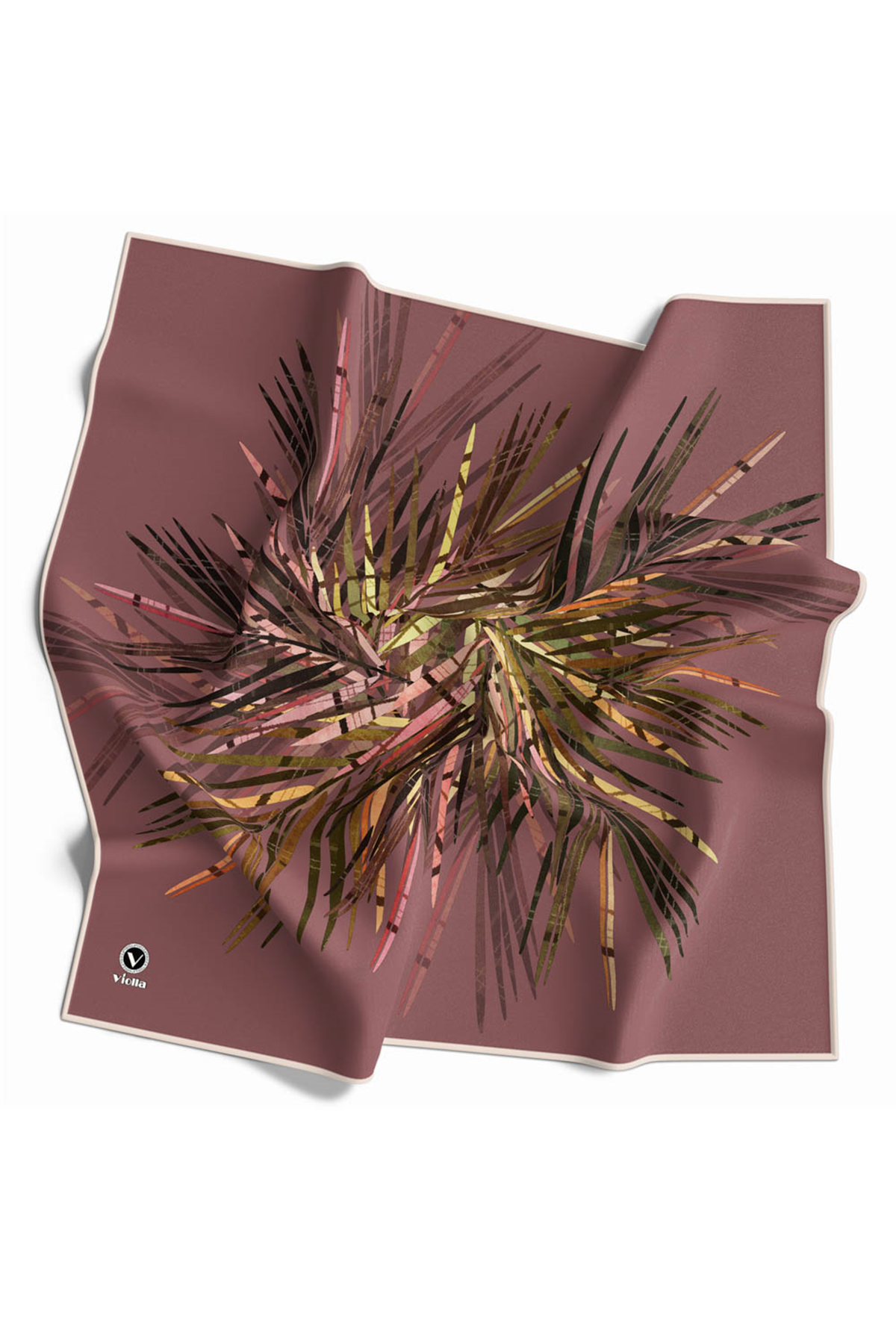 Twill Havai Fişek Desenli Gül Kurusu Renkli 90x90 Eşarp (İpek İçermez) Kenar Dikiş Şekli El Dikişli