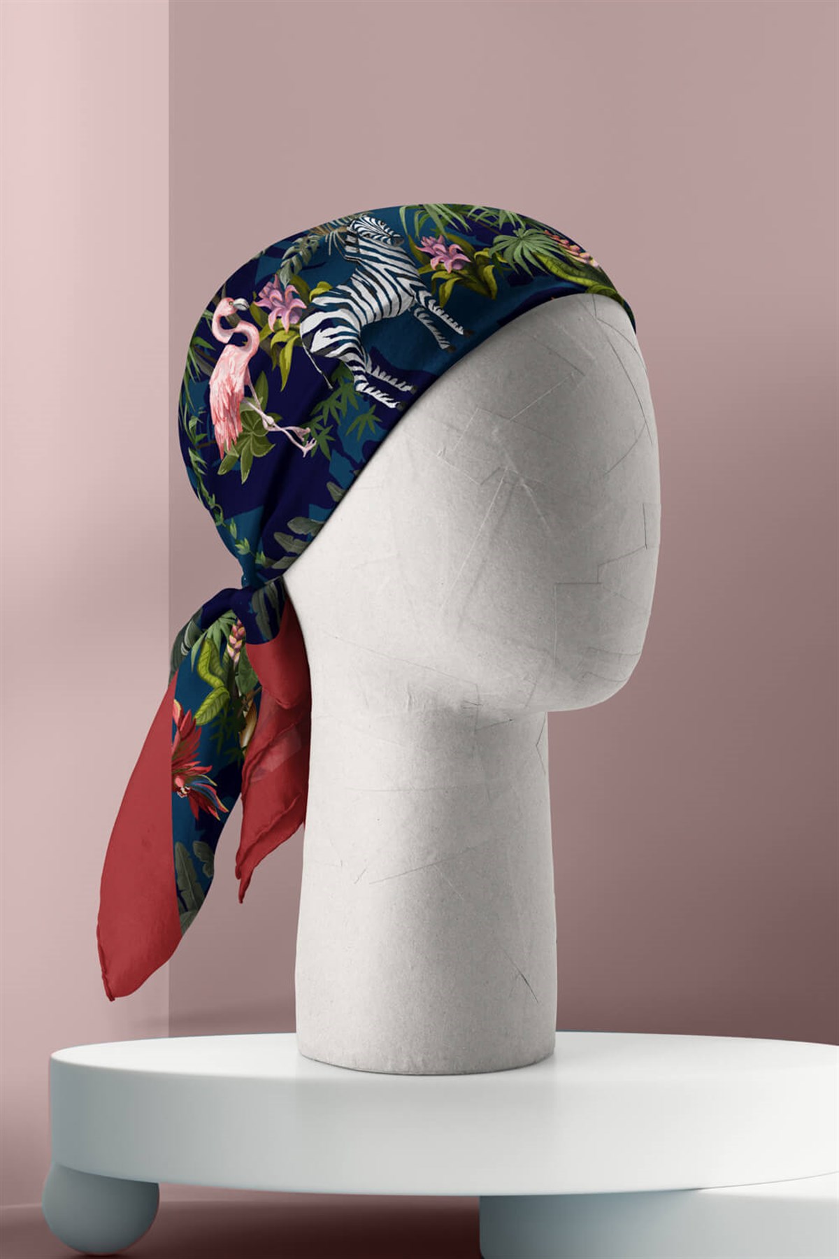 Violla Kadın Lacivert Yeşil Flamingo Desenli 50x50 Bandana HYL DG01131-22