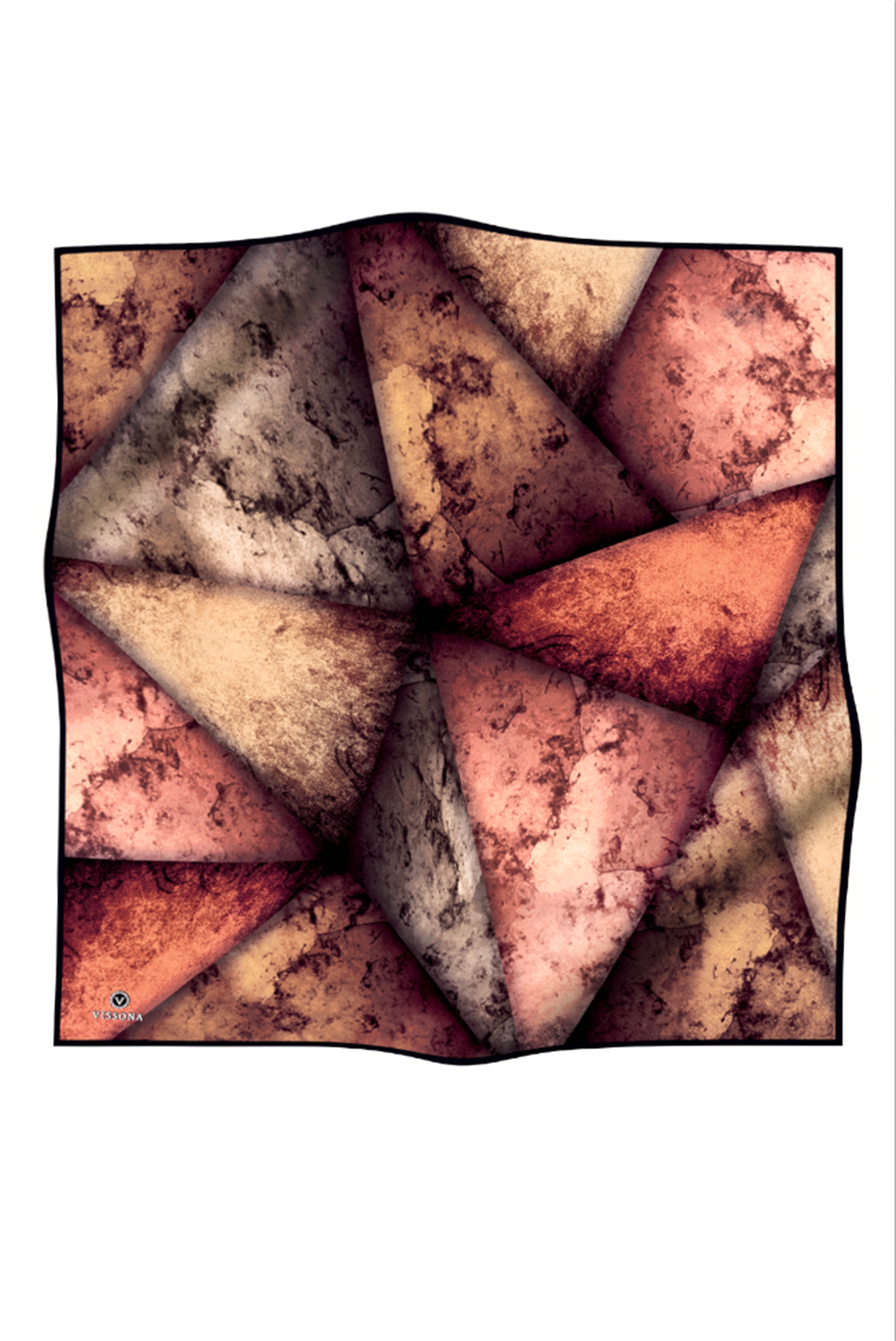 % 57 İPEK % 43 VİSKON Twill İpek Dokulu Ve Geometrik Desenli Taba - Hardal Renkli 90x90 Eşarp Dikim Şekli : El Dikişi