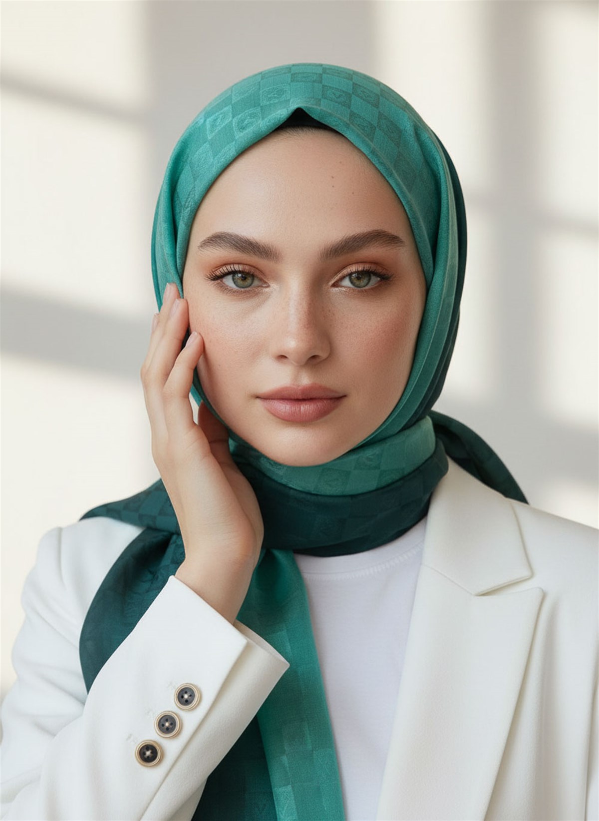 Vissona %57 İPEK %43 PAMUK Degrade Desenli Mint Yeşili Renkli Şal -  70x190 Dikiş Tipi İtalyan Dikişli