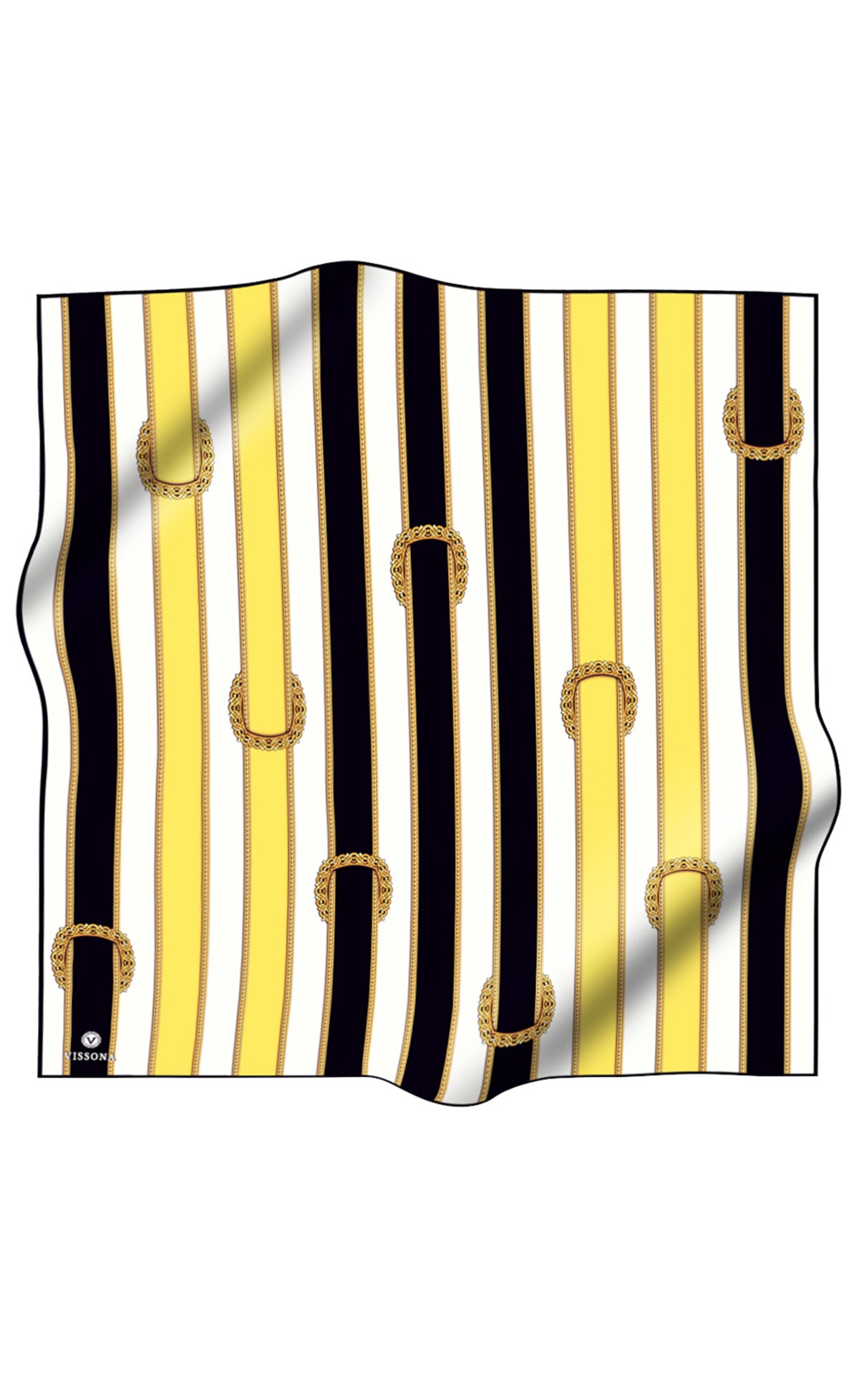 %100 Twill İpek Kemer Desenli Siyah - Limon Sarısı Renkli 90x90 Eşarp Dikim Şekli : El Dikişi