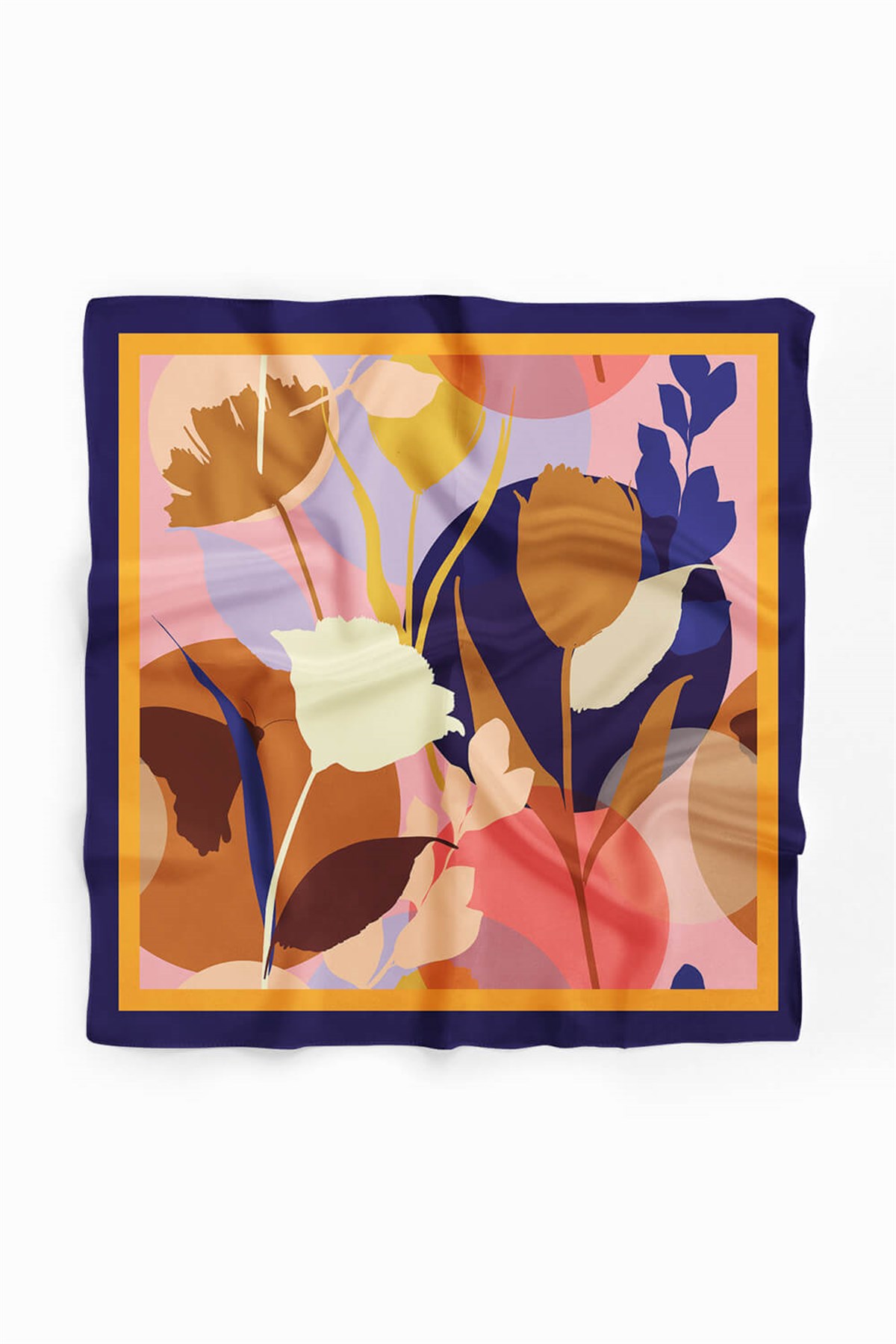Violla Z23 Kadın Kahverengi Krem Lale Desenli 50x50 Bandana - DG0887