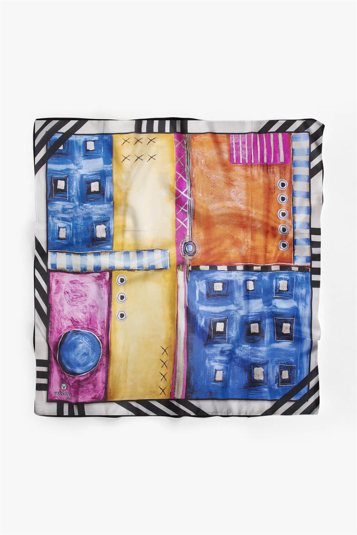 %100 İpek Kadın Desenli Bandana 80x80