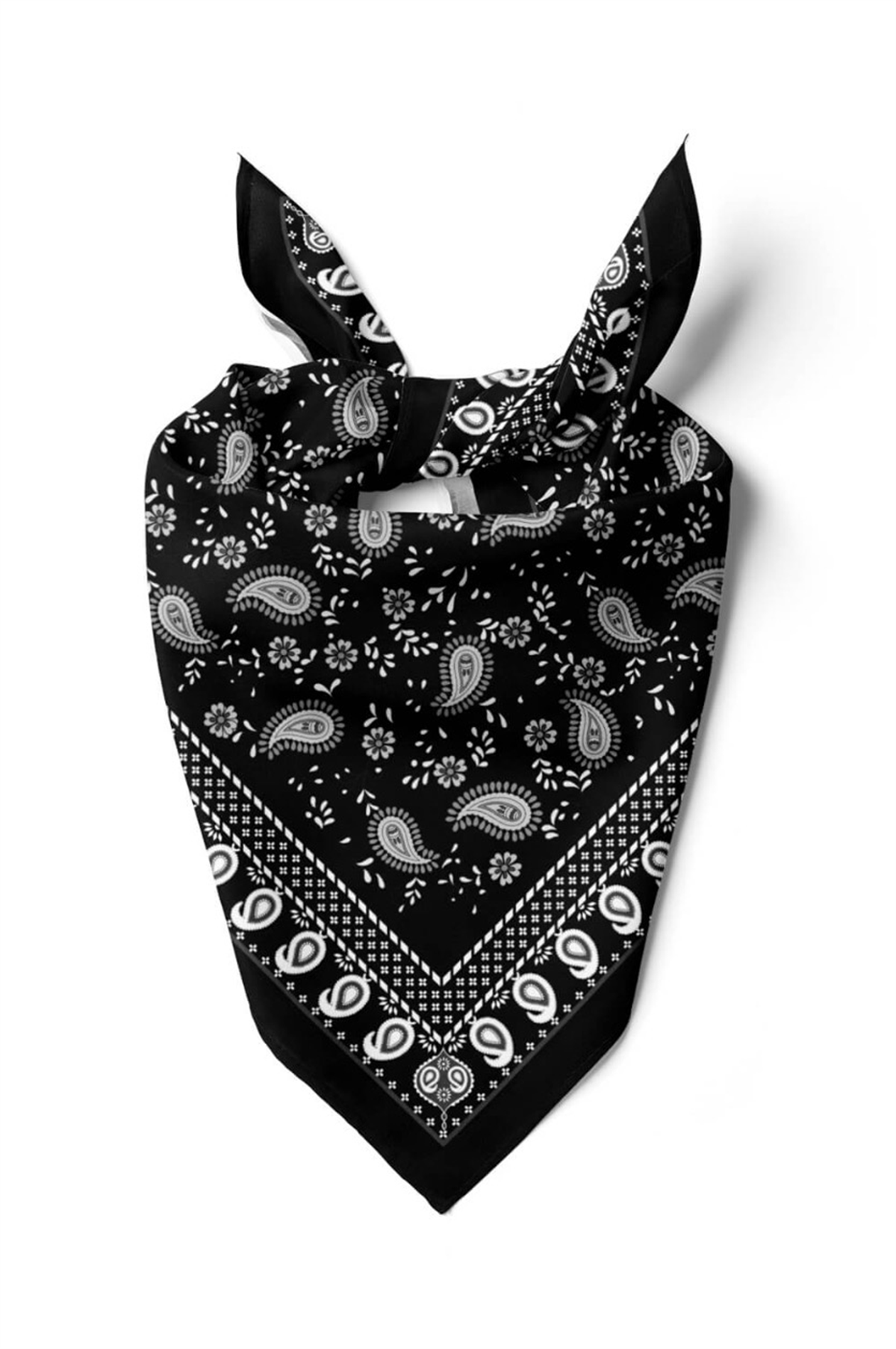H6 Kadın Siyah Beyaz Şal Desenli 50x50 Bandana HYL DG01367-22