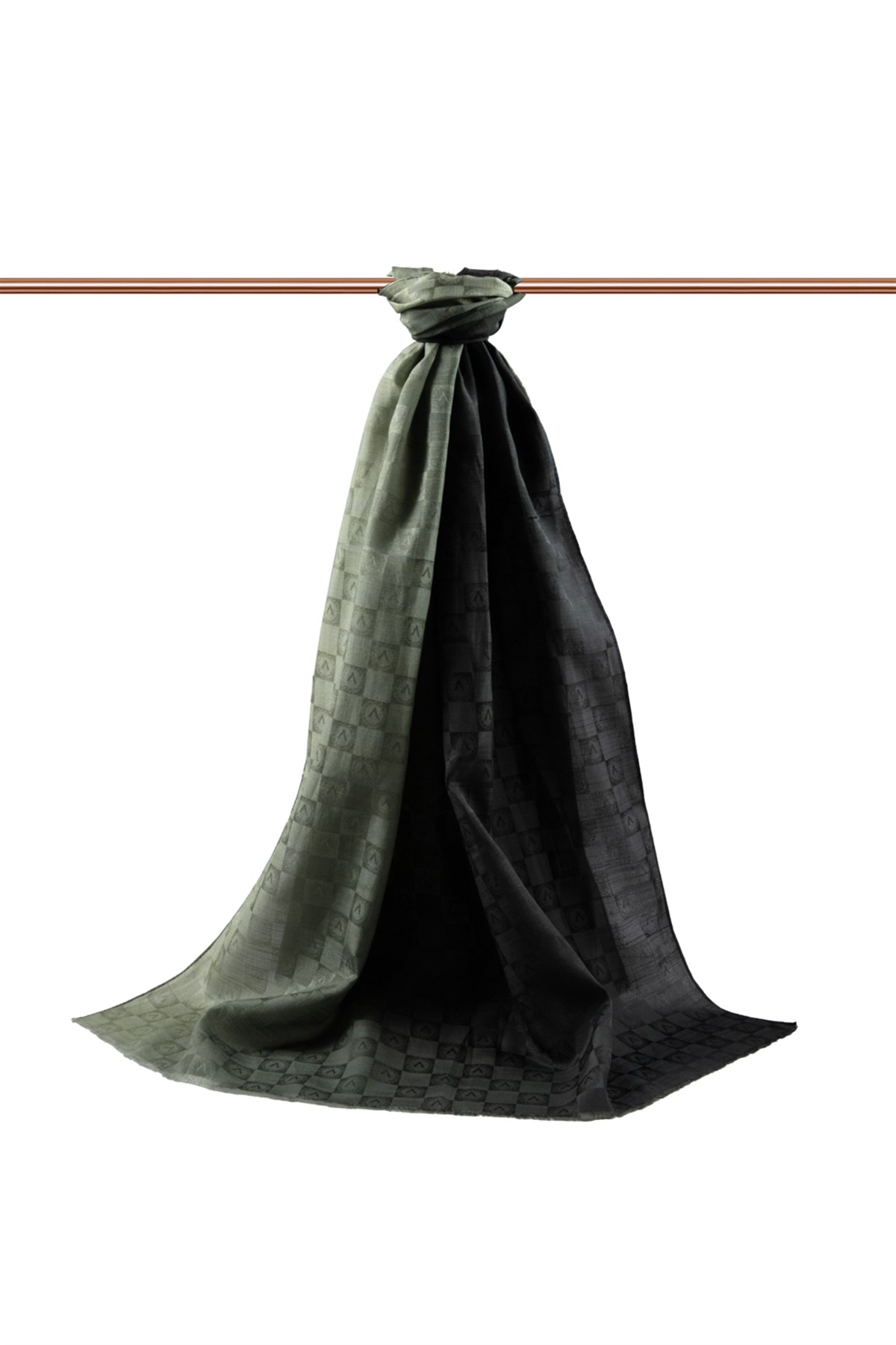Vissona %57 İPEK %43 PAMUK Degrade Desenli Haki Renkli Şal -  70x190 Dikiş Tipi İtalyan Dikişli