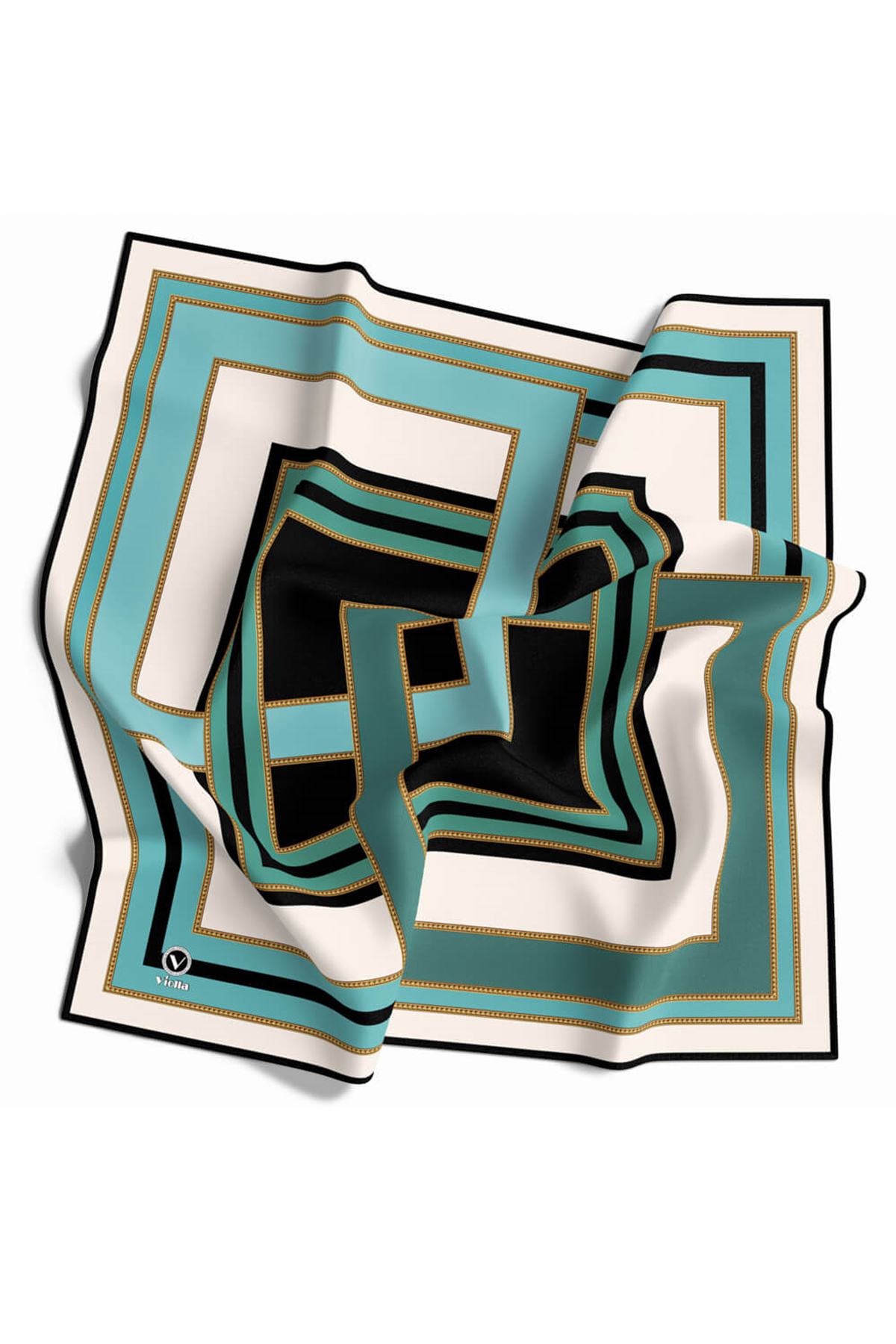 Twill Çerçeve Desenli Mint Yeşili Renkli 90x90 Eşarp (İpek İçermez) Kenar Dikiş Şekli El Dikişli