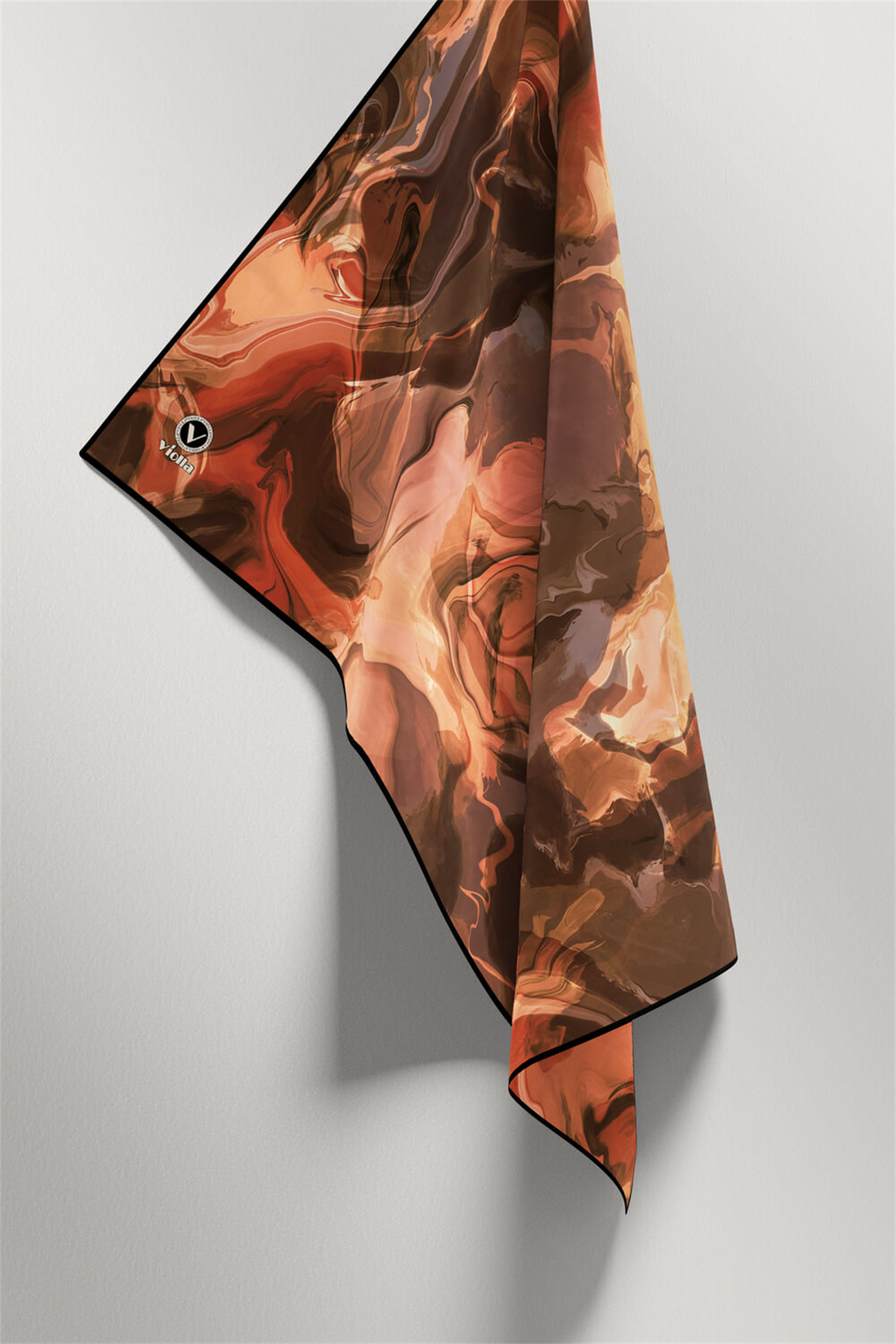 Twill Batik Desenli Taba Renkli 90x90 Eşarp (İpek İçermez) Kenar Dikiş Şekli El Dikişli